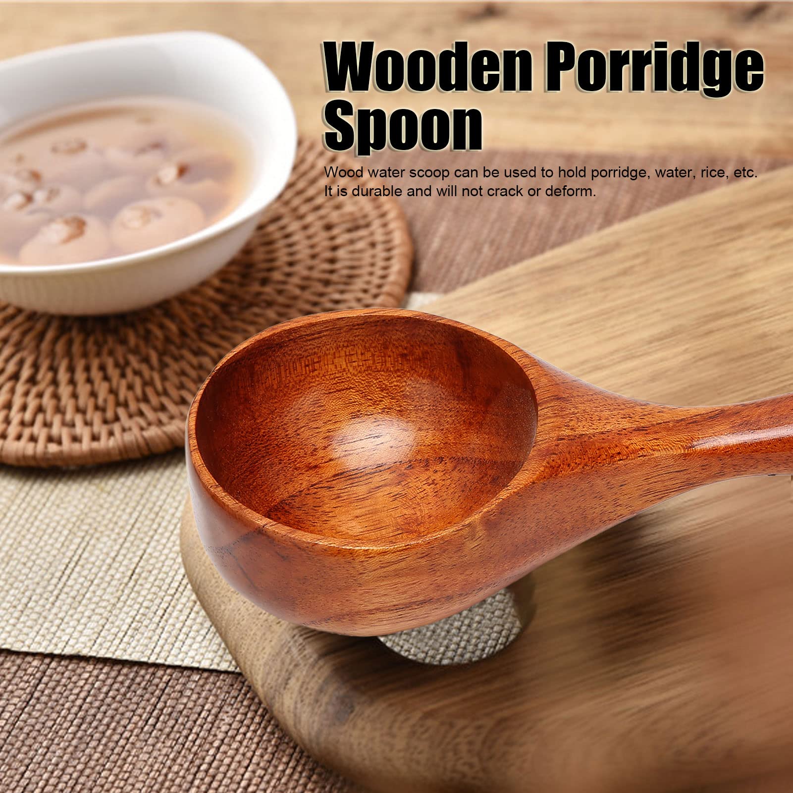 2PCS Wooden Soup Ladle, Long Handle Ladle Utensils for Soup Wood Porridge Spoon for Cooking Handmade Kitchen Cooking Utensil