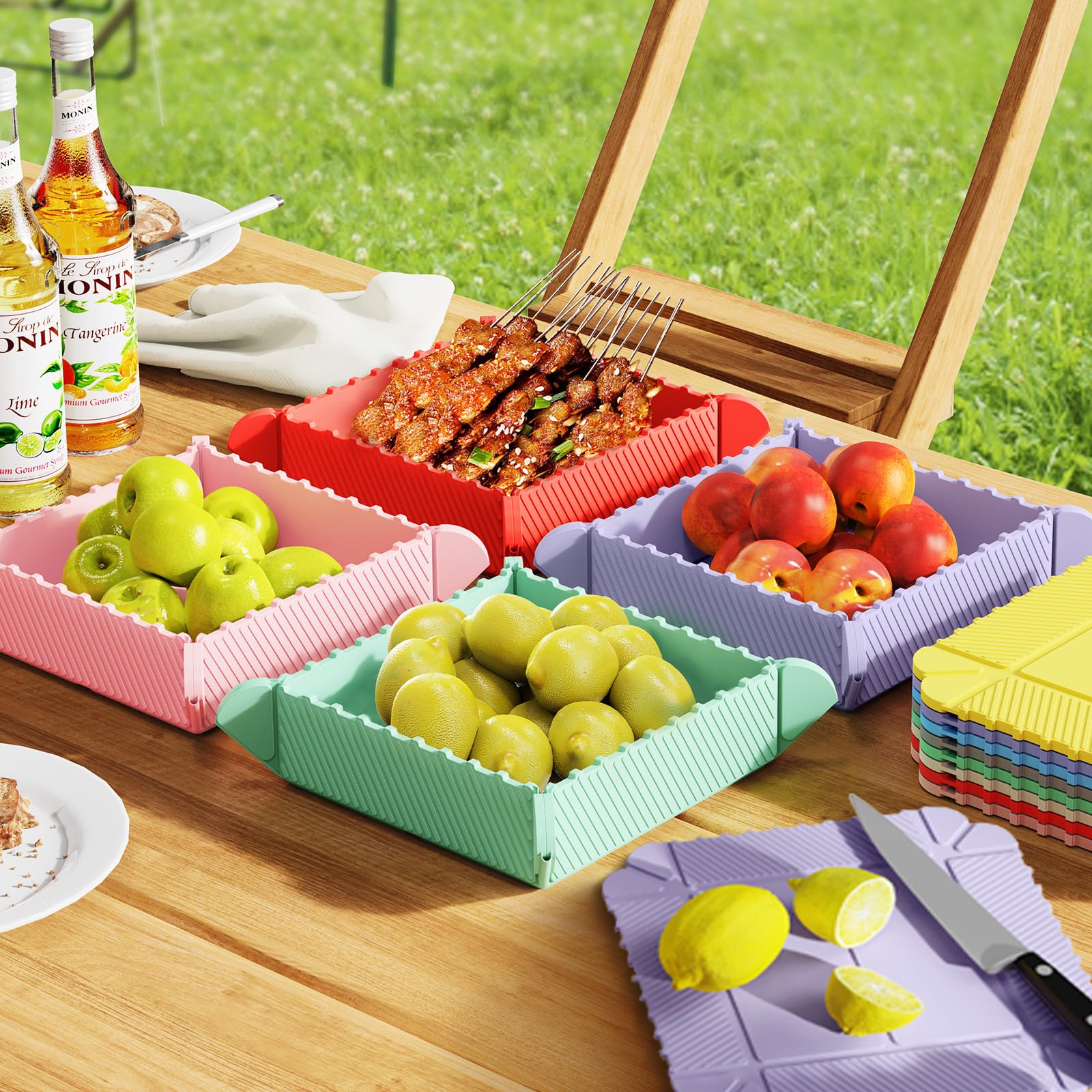 Collapsible Camping Bowls with Magnet Pack,Reusable Silicone Camping  Plates,Magnetic Folding Dinner Plates for Parties, Camping, Hiking Visit