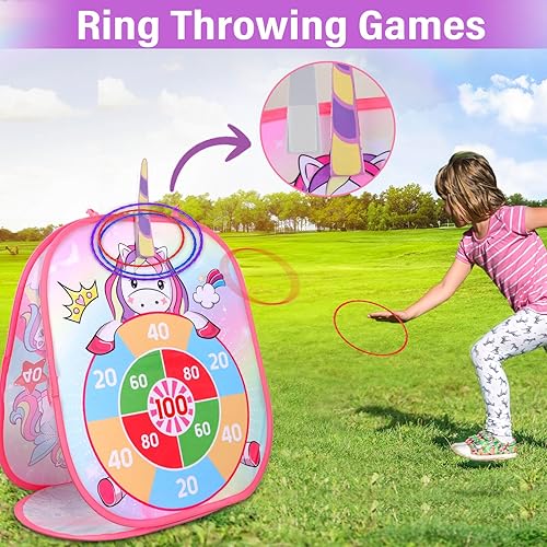 Miniatura 6 de YOTOY Juego de lanzamiento de bolsas de frijoles para niños, juguetes al aire libre de 3 a 8 años juegos de fiesta de unicornio, actividades de