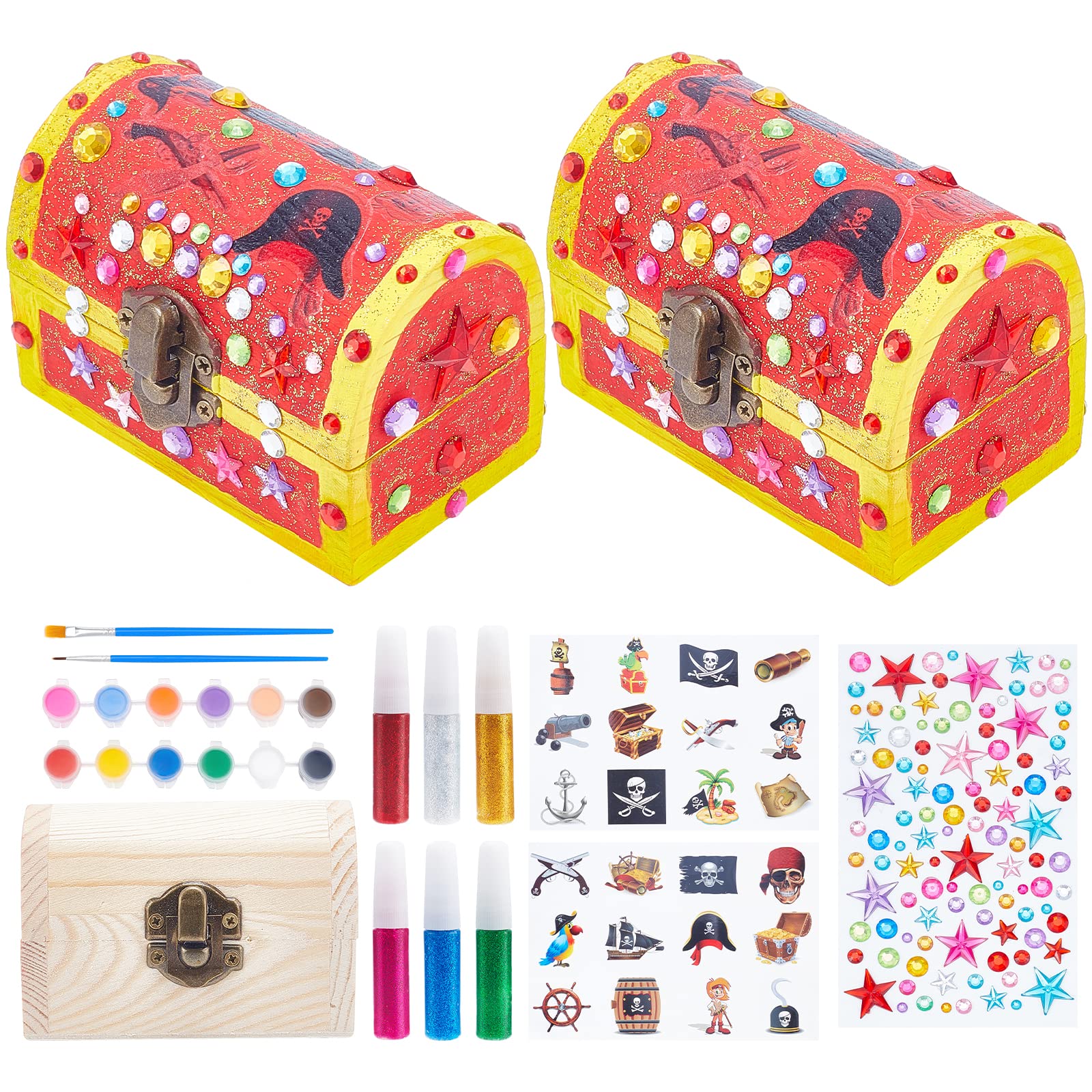 UTMACH 12 Pezzi Piccolo Scrigno Del Tesoro Forziere Pirati,12 Gemme per I Bambini e 12 Moneta Oro Plastica Scrigno Tesoro per Caccia Al Tesoro per Pirati Feste Compleanno