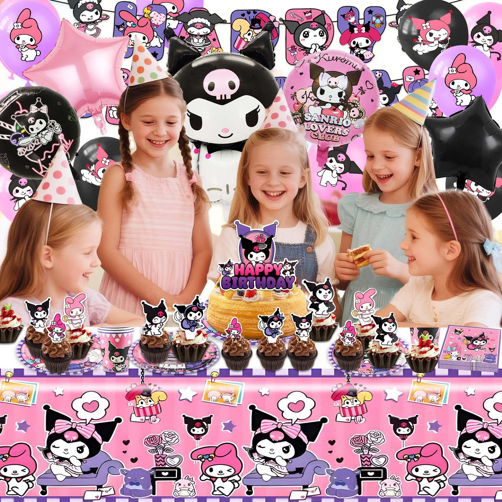 Pappteller Kindergeburtstag Mädchen Kur- Romi Geburtstag Geschirr Set Geburtstagsdeko Partygeschirr Tischdecke Pappteller Tischdecke Birthday Banner Teller Servietten Party Tableware Supplies Deko