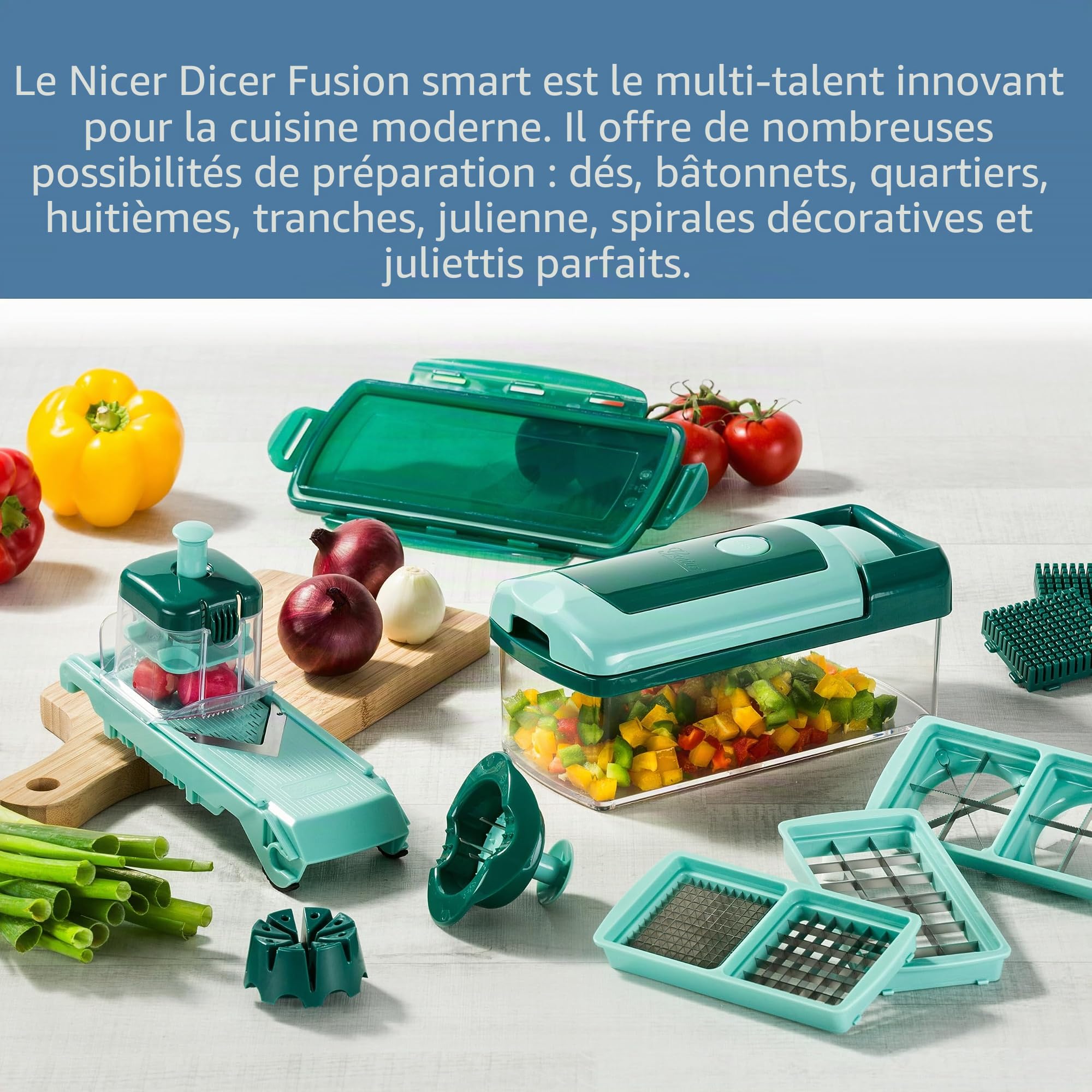 Genius Coupe-légumes et Fruits en Plastique, Plastique, Vert Menthe, 28.5 x 21 x 16.3 cm