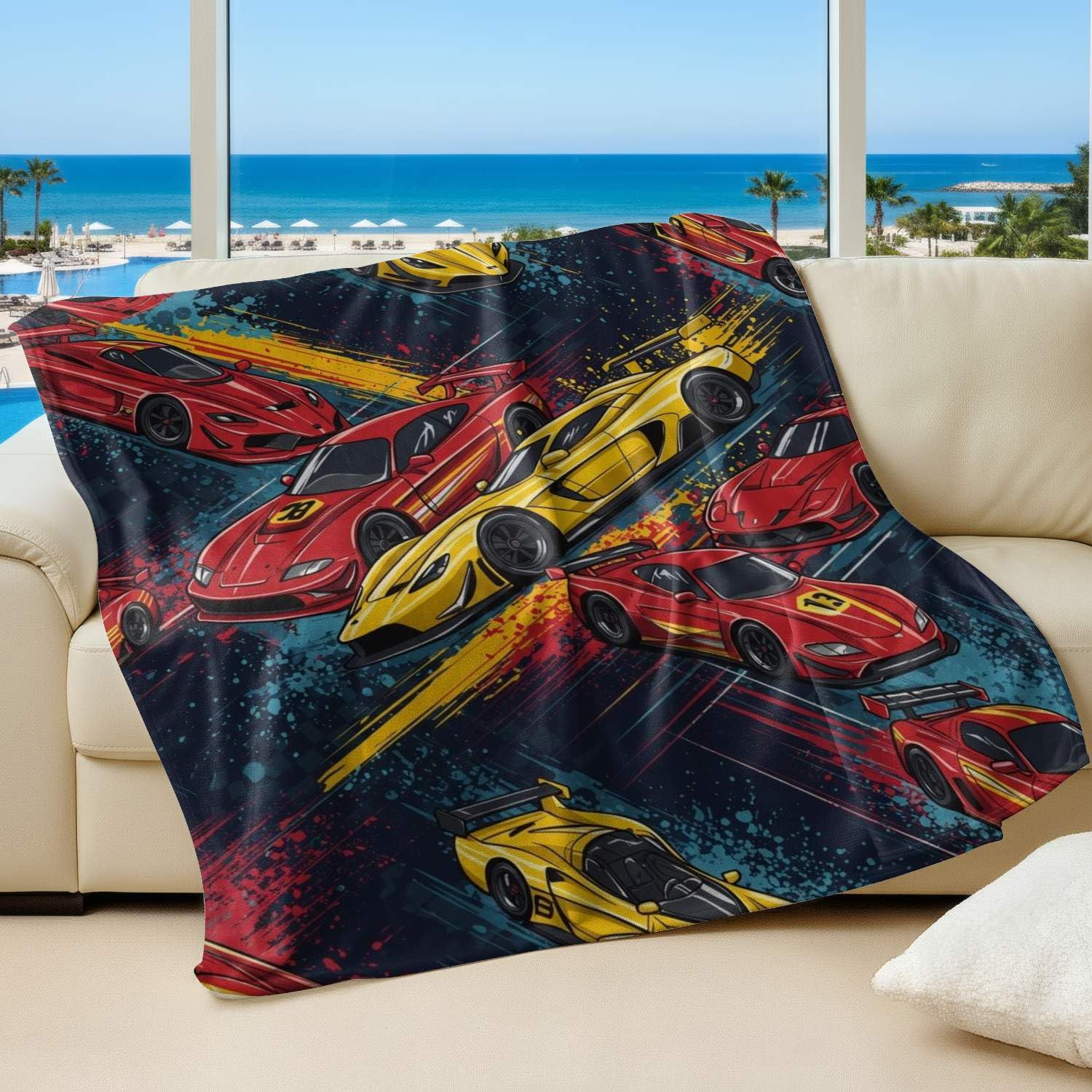 Couverture en flanelle American Muscle Car 200x200 cm pour canapé et lit