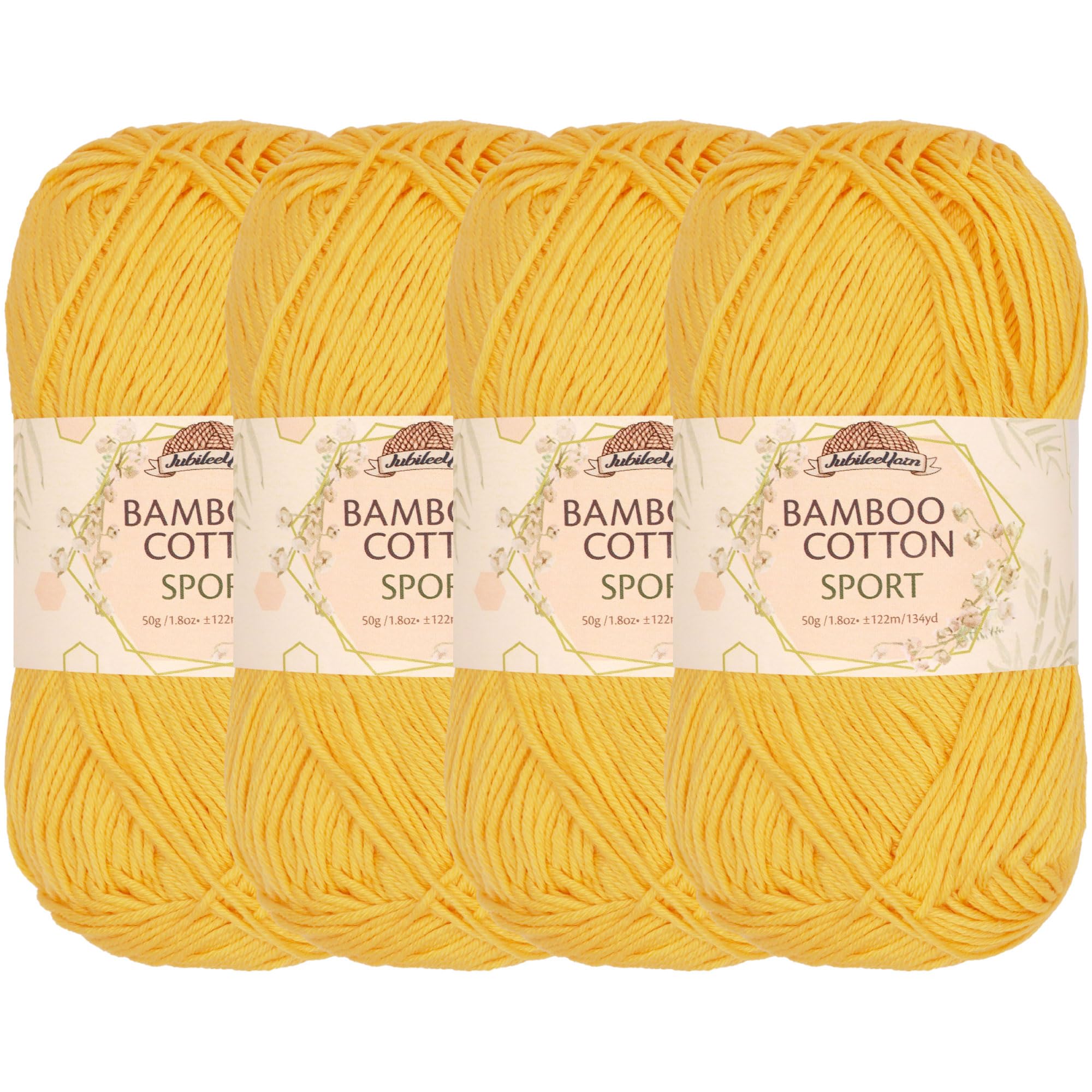 JubileeYarn Bamboo Cotton Sport 4 Ply Yarn - 50g/Skein - Daisy Yellow - 4 Skeins