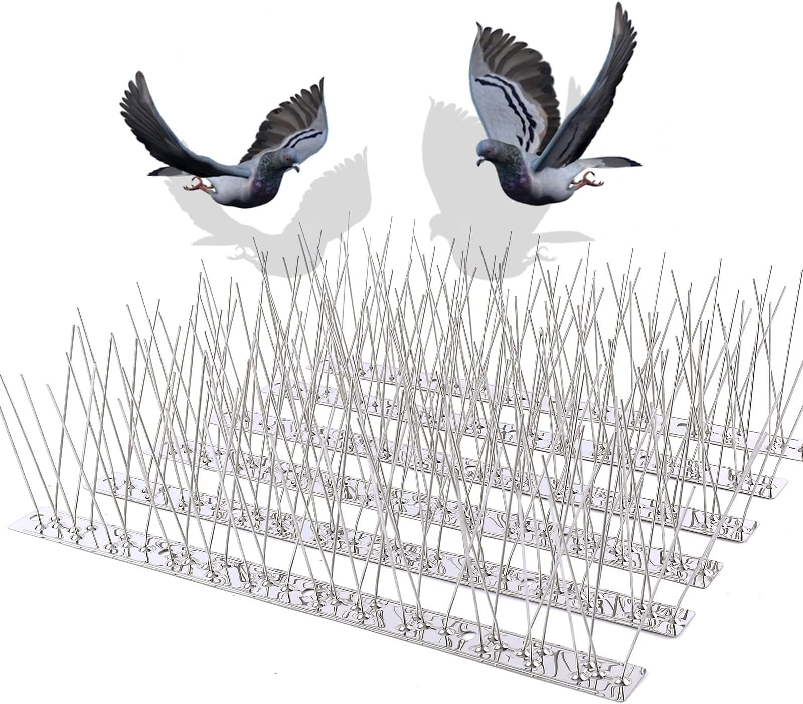 Bird Spikes for Pigeons Small Birds Cat, 30Feet Bird Spikes Stainless Steel Bird Deterrent Spikes 28 Strips