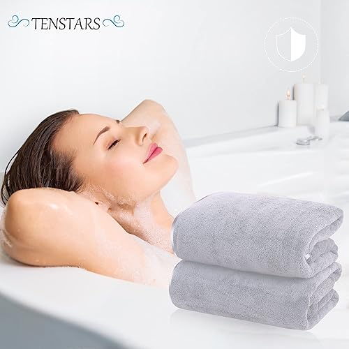 Miniatura 5 de TENSTARS Toallas de baño con dobladillo de seda para baño, 27 x 55 pulgadas, de secado rápido, finas y ligeras, toallas absorbentes de microfibra
