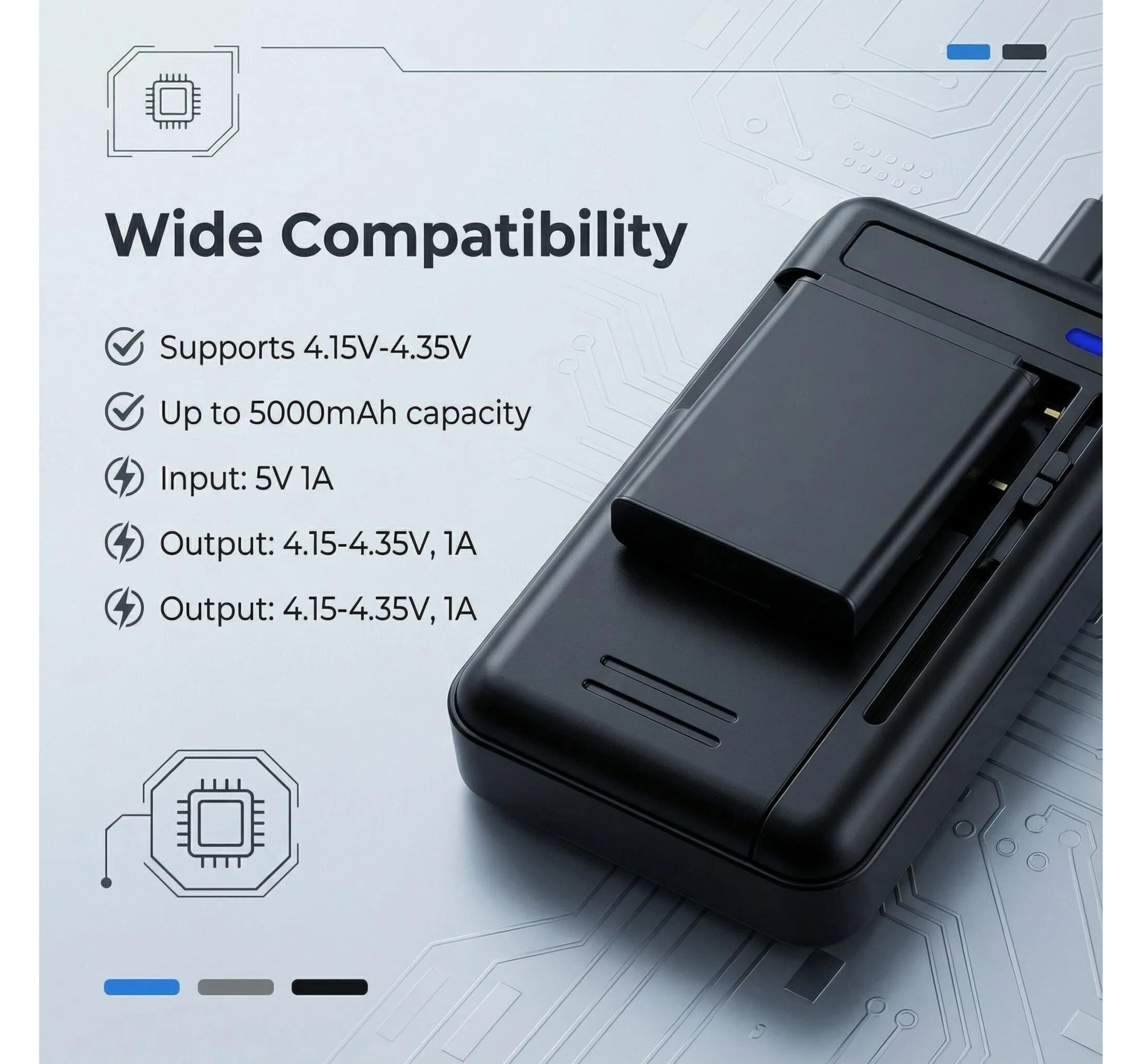 Uniwersalna Ładowarka do Baterii 2w1 Port USB-C dla Baterii 29-66mm kompatybilna z Telefonami Komórkowymi i Aparatami DSLR