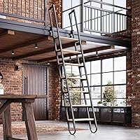 CEAKIAN 9.35FT Industrial Rolling Loft Ladder: 7 Steps, Steel Handrails, Solid Wood Treads, 450lbs Capacity for 7.2-8FT Attics & Lofts