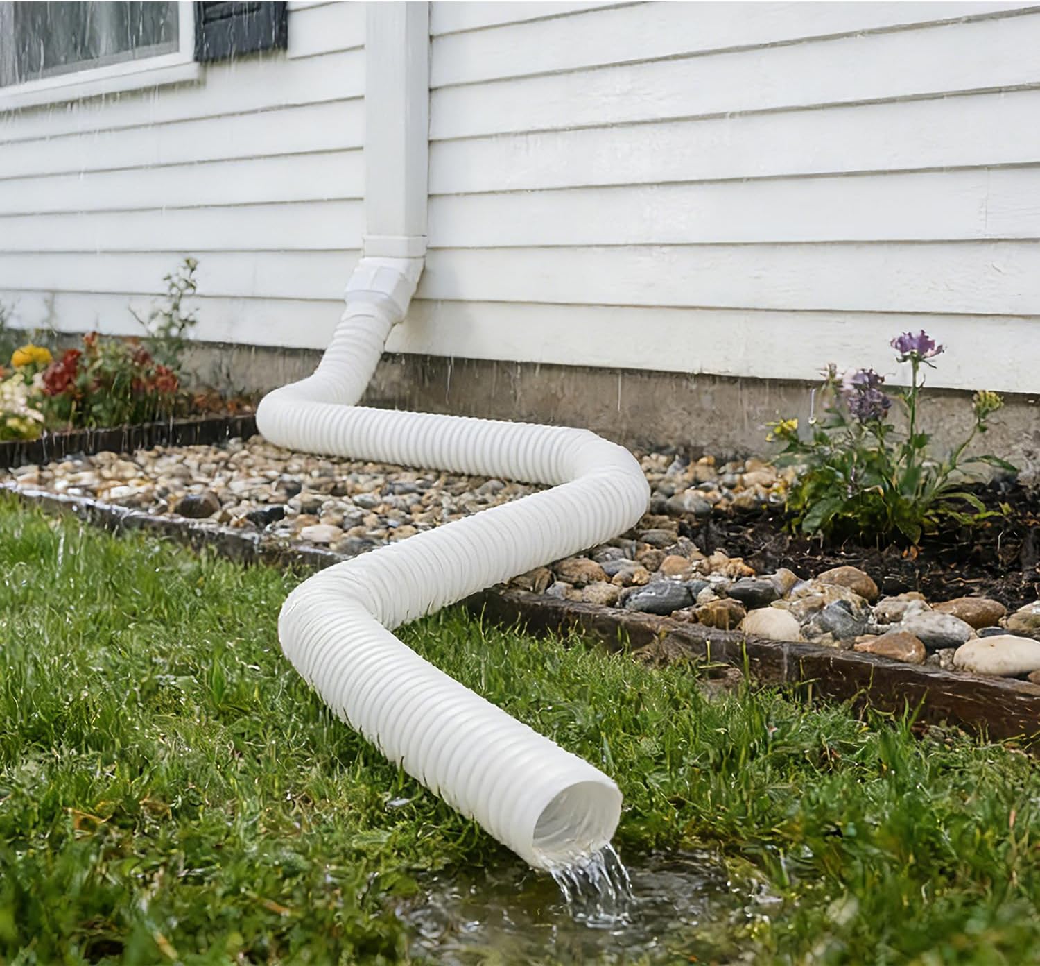 Prestantious 7ft Long Gutter Downspout Extensions, 3.1” OD Gutter Downspout Extender Pipe for 2"×3" Downspout and 3"×4"Downspout, Flexible Pipe Stretched Length 7ft, White,2-Pack