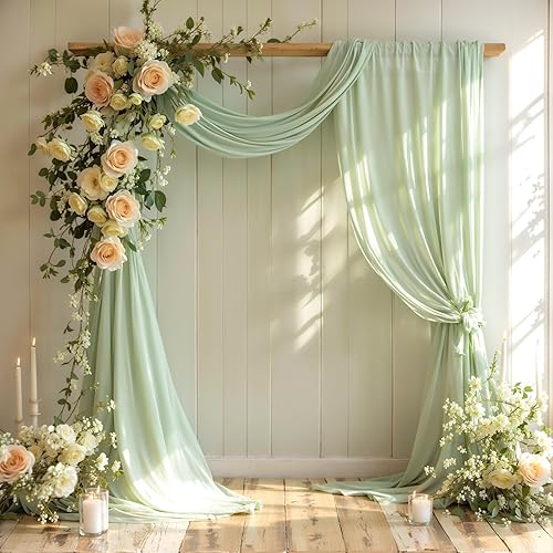 Miniatura 1 de PARTISKY Tela de arco de boda 1 panel de 18 pies cortinas de arco de boda verde salvia cortinas de tela de gasa decoración de arco de boda para