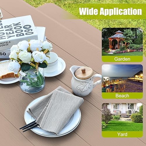 Miniatura 6 de HAPPYGRILL Juego de mesa de pícnic para patio al aire libre con marco de acero, mesa de plástico para jardín, césped, patio trasero