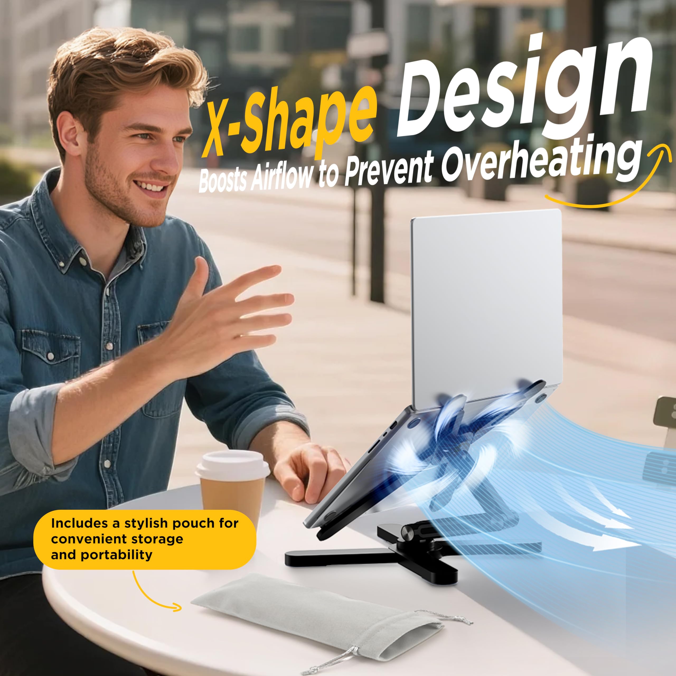 FoldWise X Supporto per Laptop da Scrivania - 100% Alluminio, Base Rotante a 360°, Pieghevole, Altezza & Angoli Regolabili - Riser Robusto & Portatile per MacBook e Laptop da 11-18''