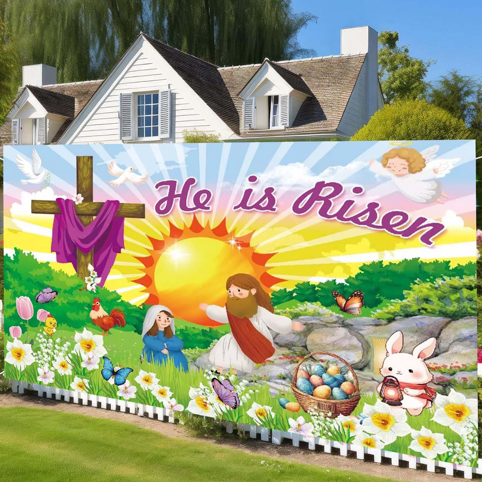 Bandera de Pascua para puerta de garaje, decoración de puerta de garaje de San Valentín, cubierta mural de 7 x 16 pies, gran día de San Valentín, fiesta de vacaciones C