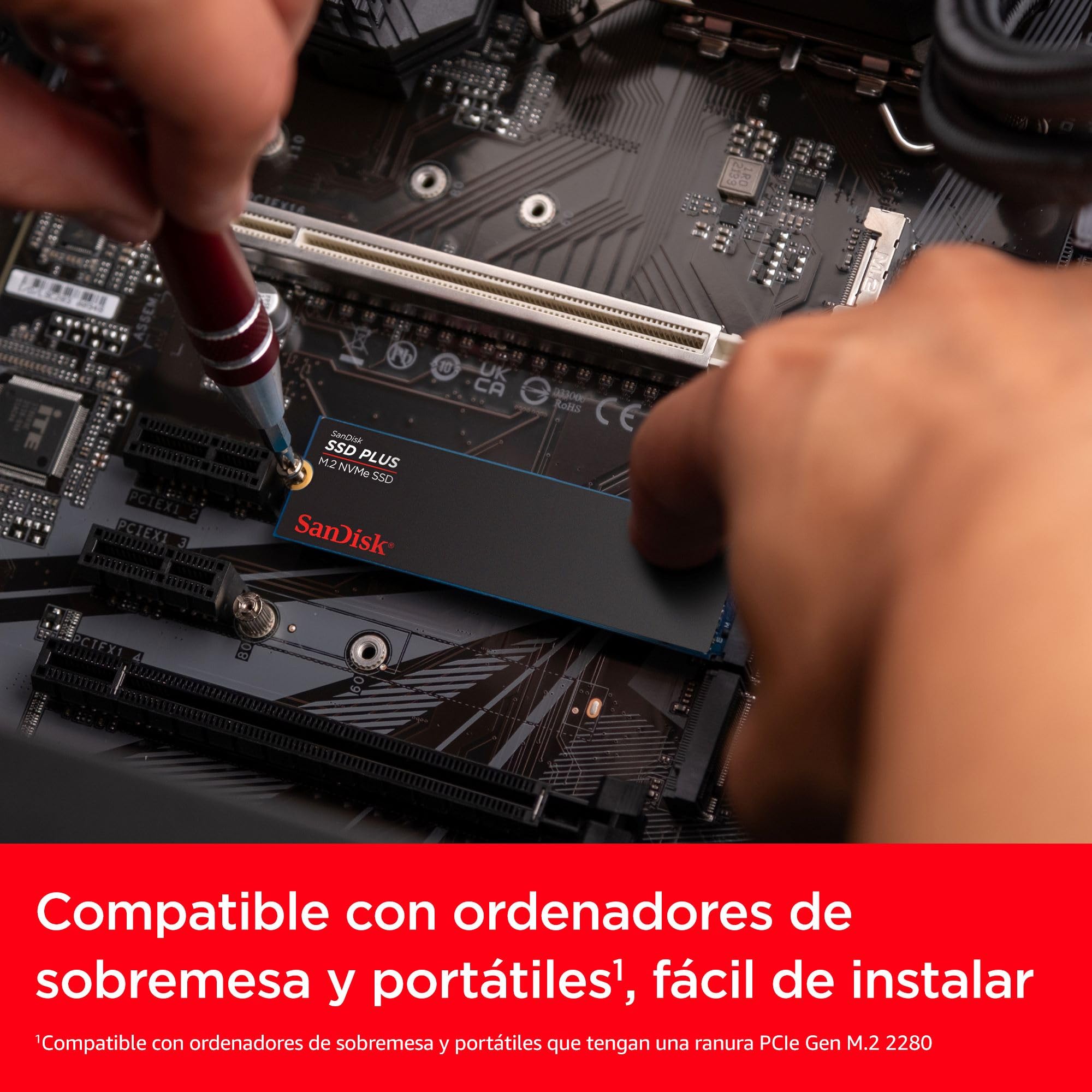 SanDisk SSD Plus M.2 2280 NVMe SSD 2 TB PCIe Gen 3, con velodidad