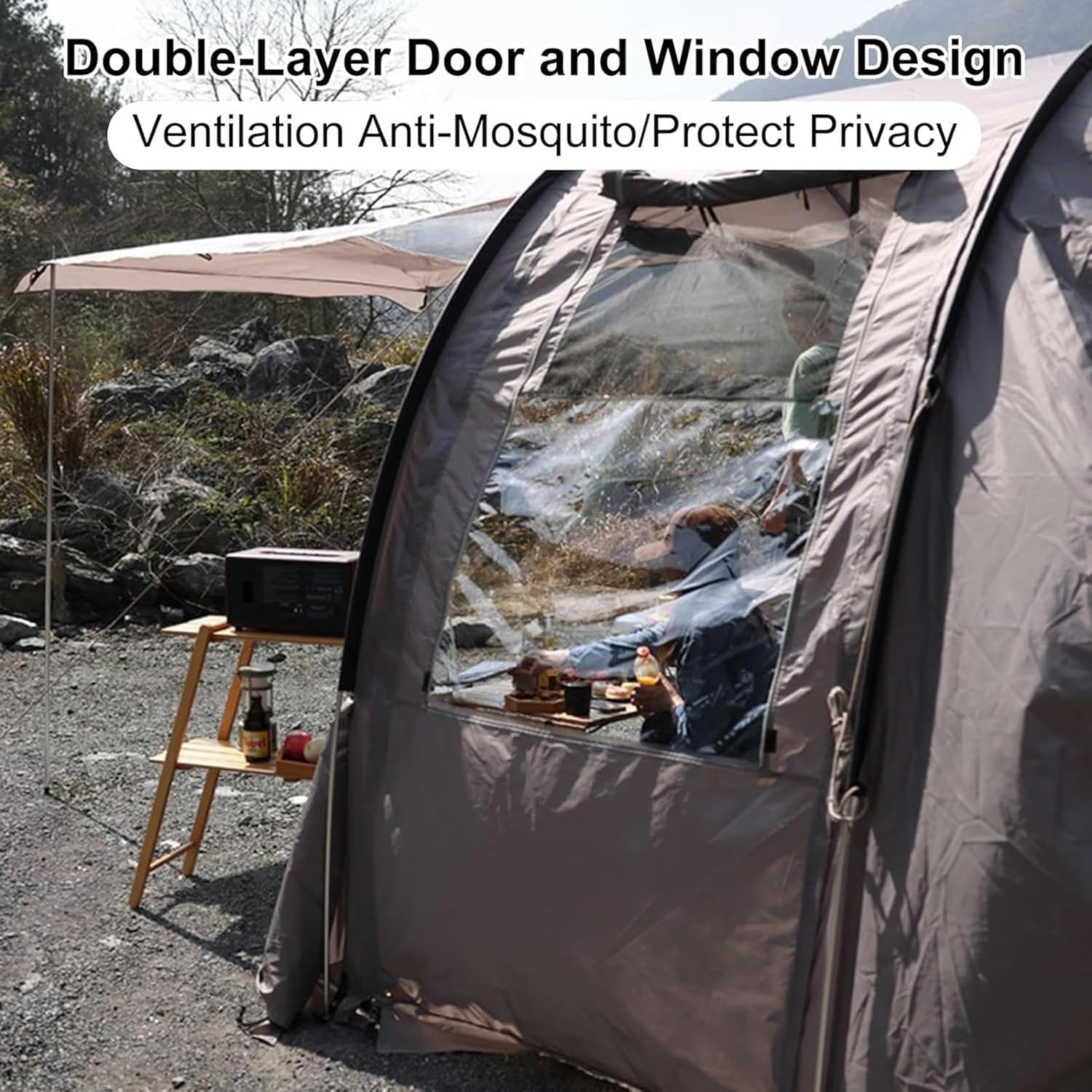 AMNOOL Tailgate Shade Awning Tent Car Side Awning Rooftop Pull Out Tent, RV Awning Sun Shade Screen, Carry Bag for SUV/Truck/Van Outdoor Camping Travel (Color : Beige)