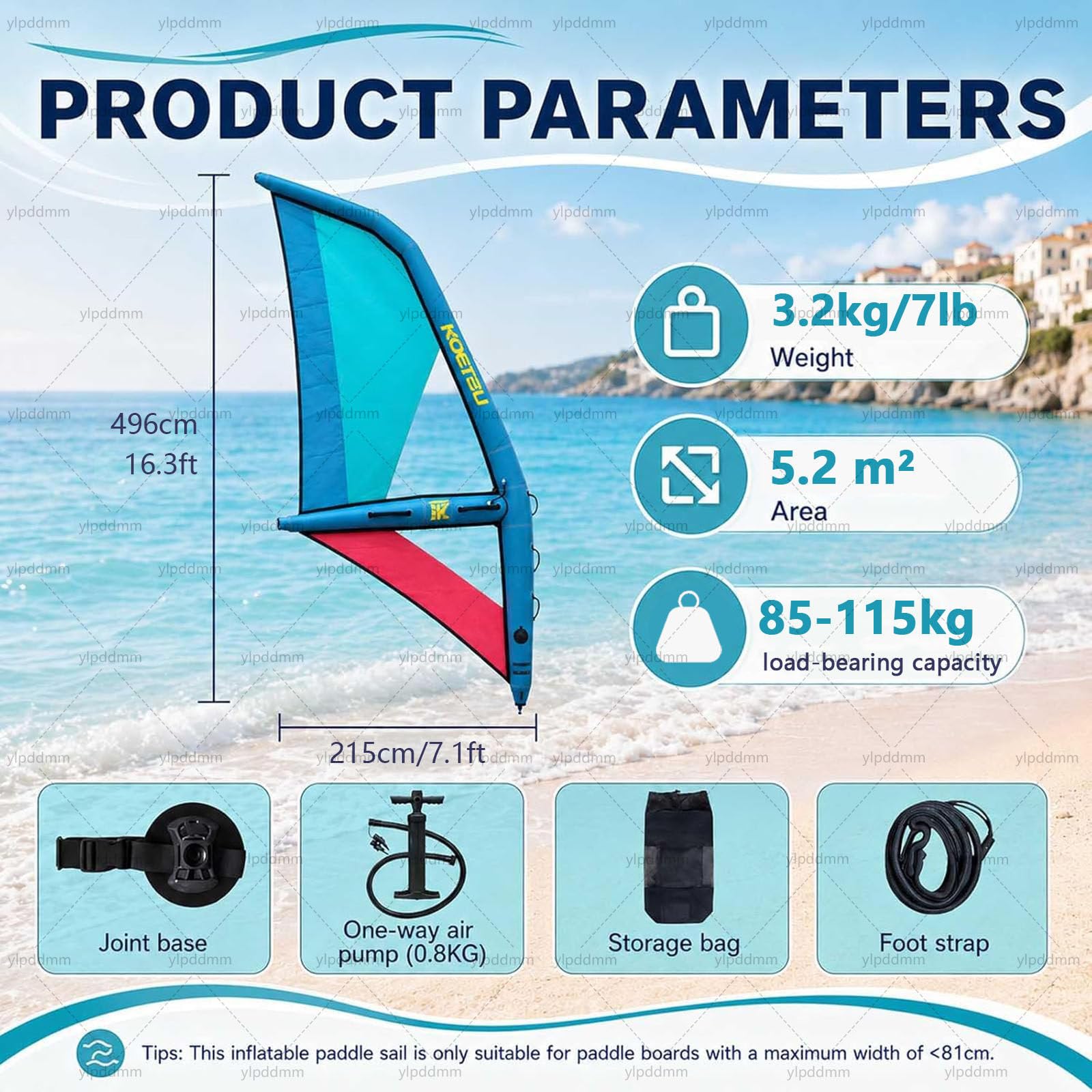 Voile de Windsurf, Planche Gonflable avec Base Rotative à 360° | Professionnelle Voile de Kitesurf Gonflable (Pompe Incluse) — Pour le Surf, l'Exploration et les Loisirs Nautiques