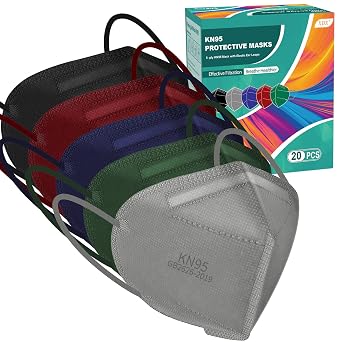 XDX KN95 Face Masks, Individually Wrapped Multicolor Face Masks for Men and Women, 5 Layers Breathable & Comfortable Masks Disposable, Filter Efficiency 95% Medium Size-20 Pack