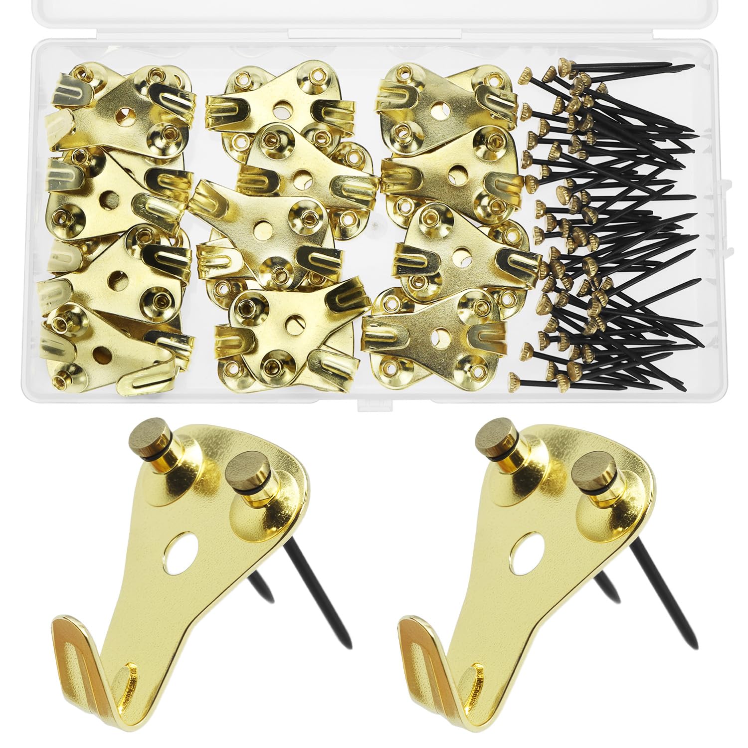 Qwork Gold Qwork® 30Pcs Picture Hanging Hooks, 50Lbs Picture Hooks, Picture Frame Hooks