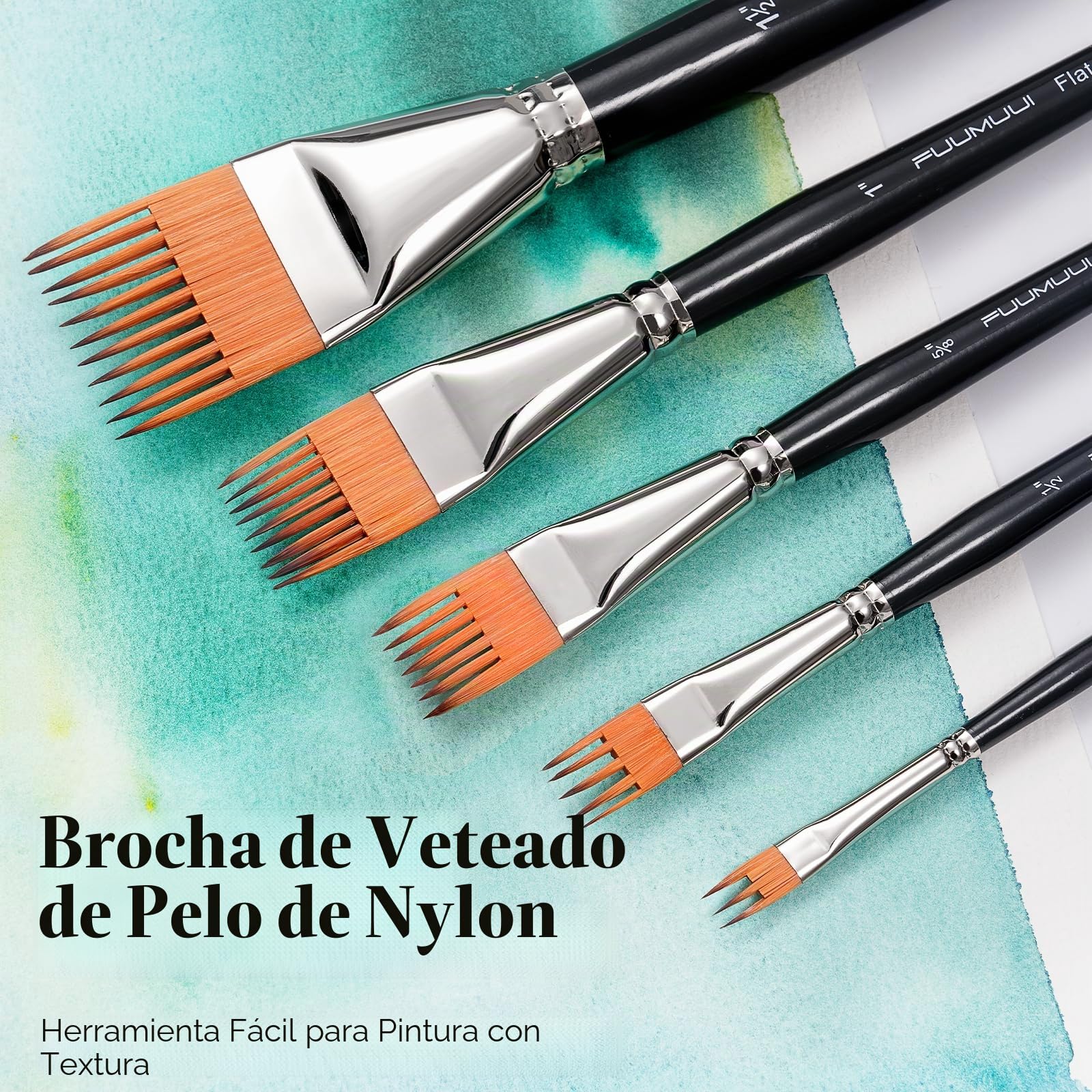 Pinceles Grainer - 5 Pinceles Peine de Pelo Sintético para Efectos de Líneas, Césped, Pelo y Texturas | Ideal para Acrilica, Acuarela y Óleo
