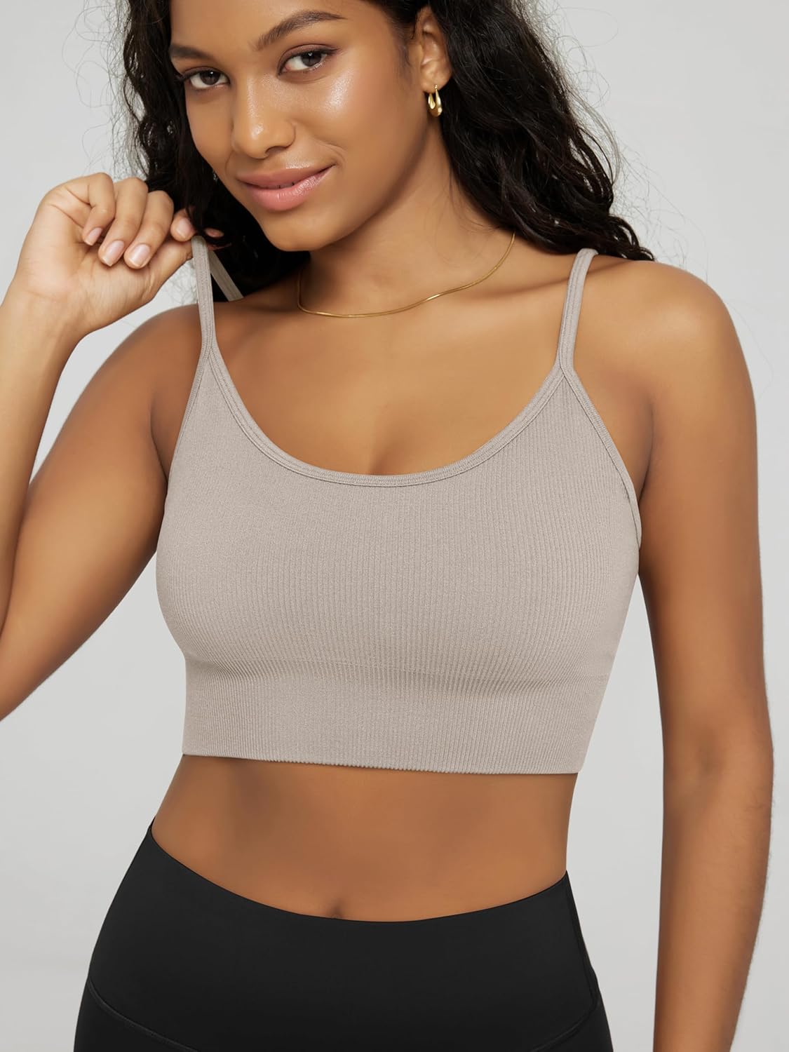 ODODOS Seamless Sports Bra for Women Ribbed Camisoles Non Padding Yoga Bra Crop Tank Tops - Image 2