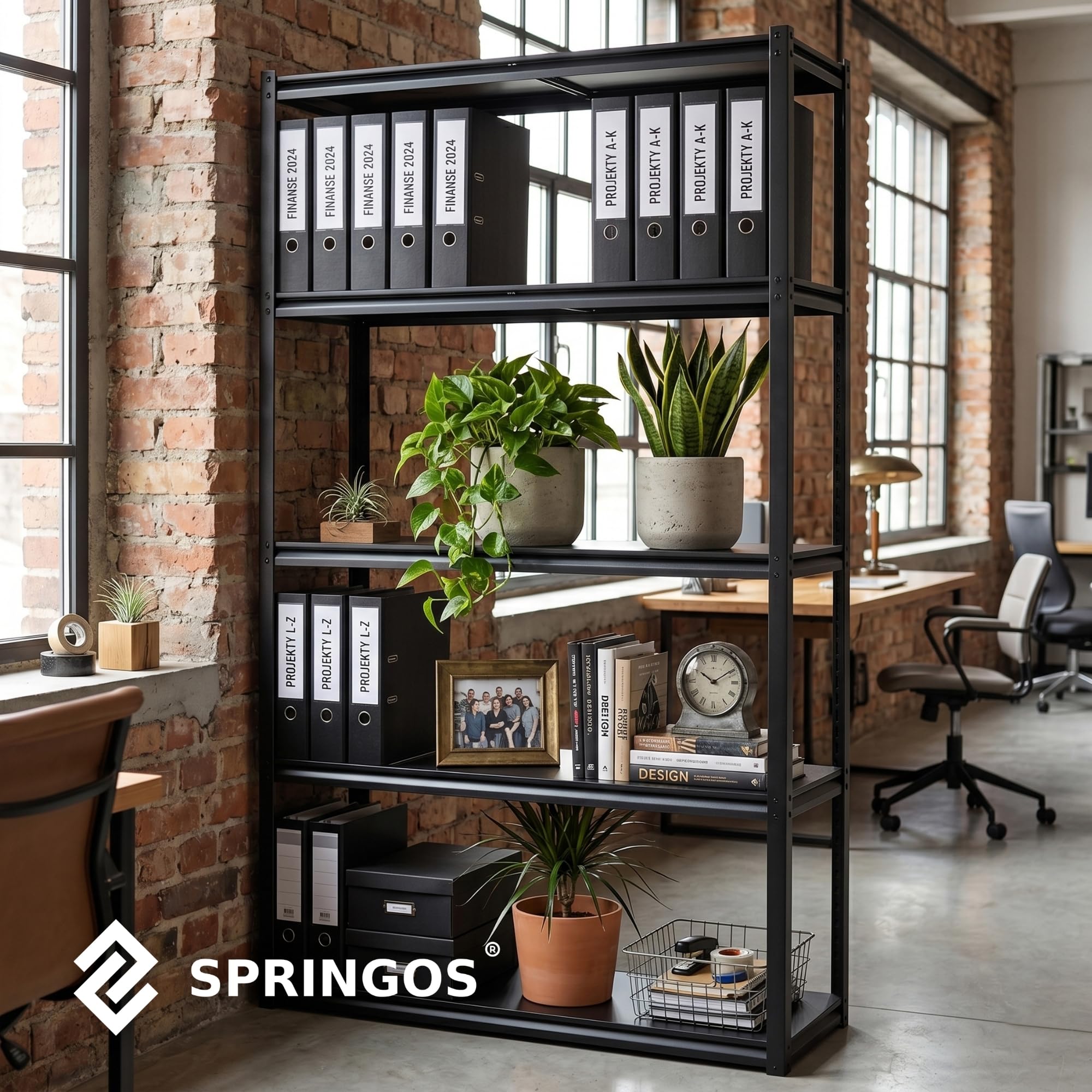 SPRINGOS Scaffalatura per carichi pesanti, 200 x 120 x 40 cm, con 5 ripiani in MDF, portata fino a 750 kg, in metallo zincato, regolabile in altezza, divisibile, per garage, officina, magazzino
