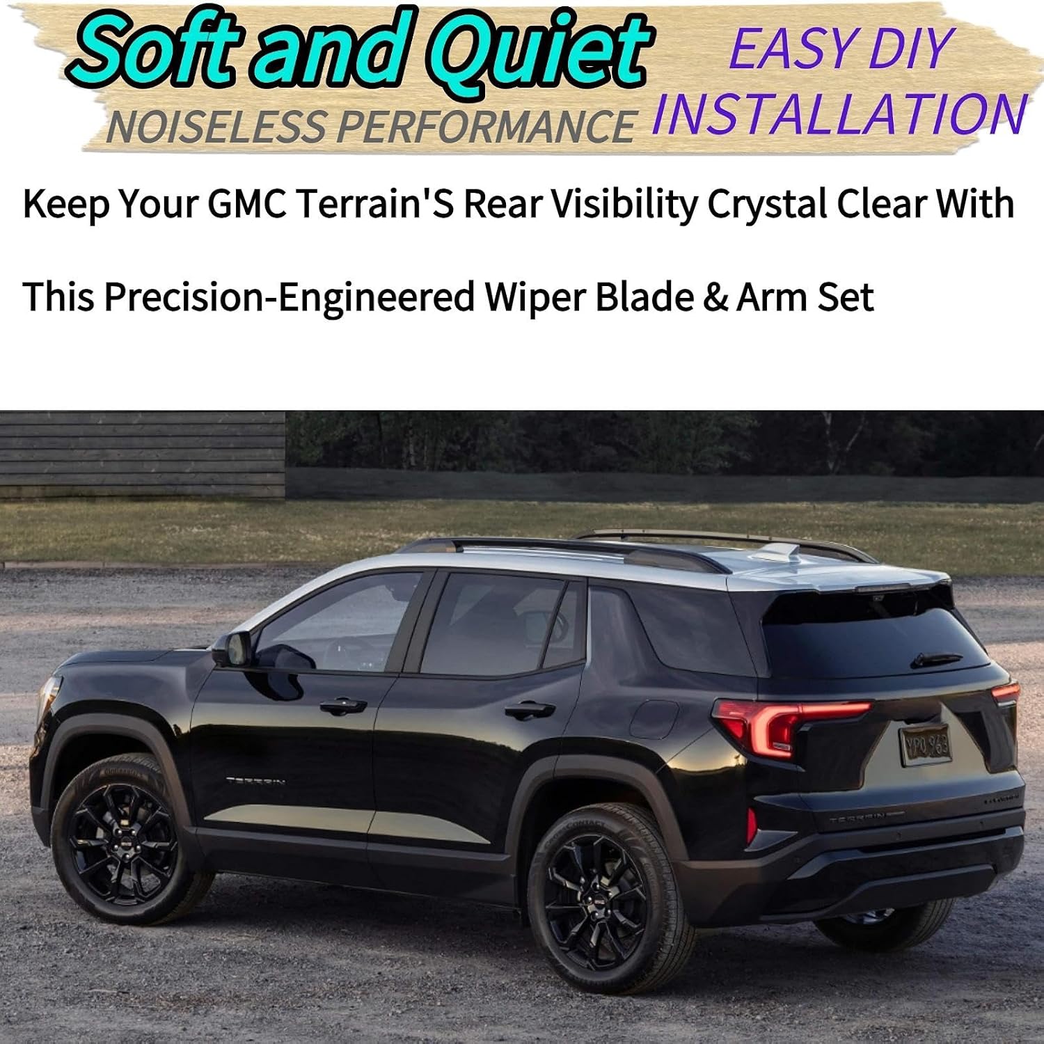 Rear Wiper Blade & Arm Replacement for GMC Terrain 2022 2023 2024 - OEM Fit for AT4 Denali SLE SLT Models - All-Season Rear Back Windshield Wiper Blade Set