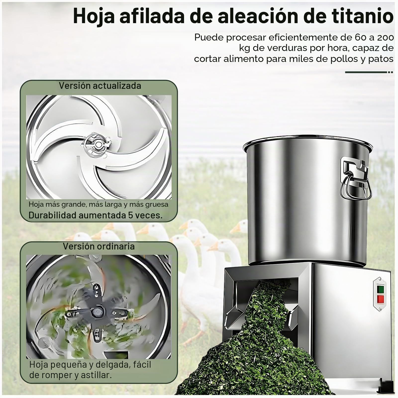 Trituradora Cría, Procesador Piensos for Aves Corral con 4 Cuchillas, 3500RPM,Picadora Verduras Acero Inoxidable,Puerto Alimentación Grande para Pastos Y Alimento De Ganado 1800W