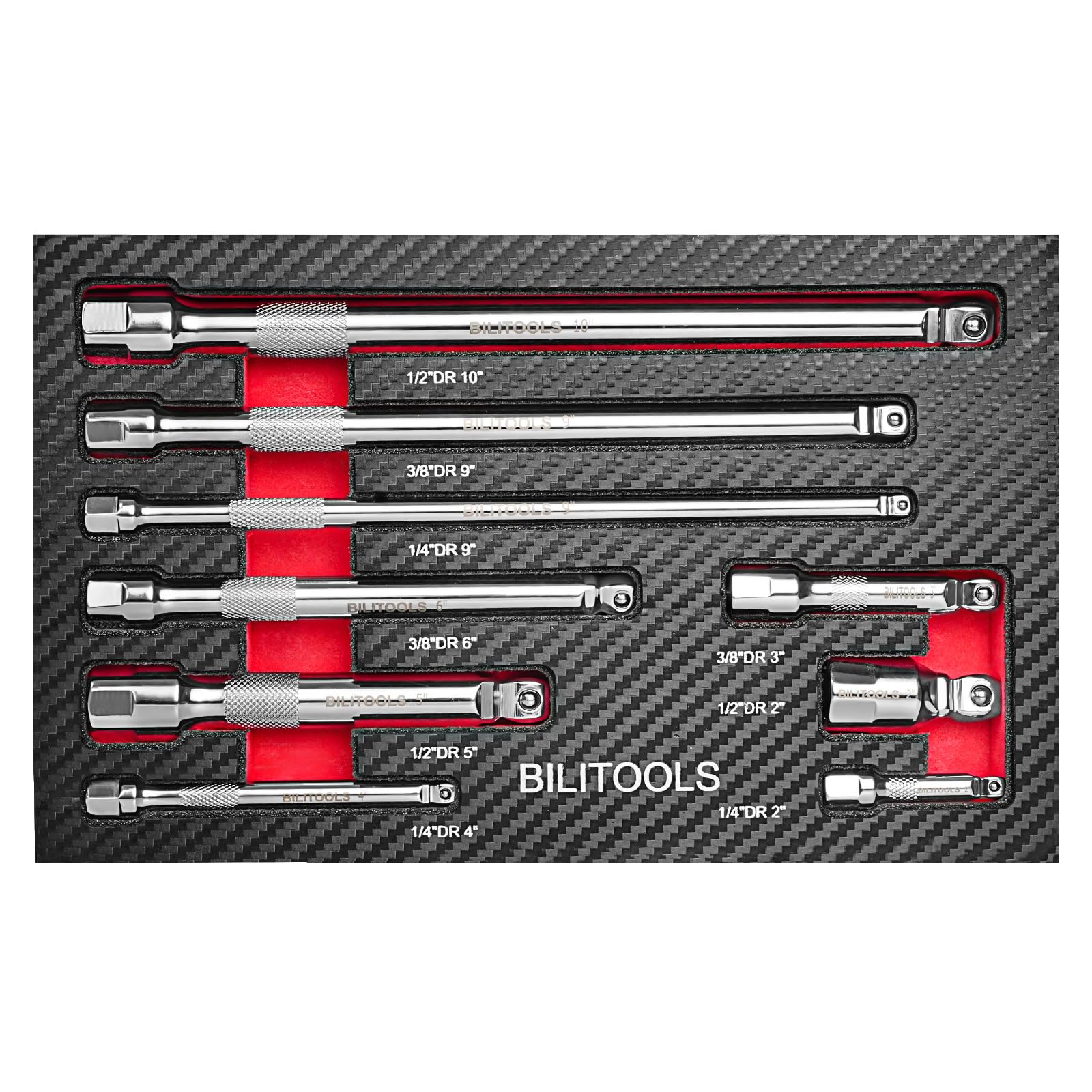 BILITOOLS 9-Piece Hex Wobble Extension Set, 2 in 1, 1/4 in, 3/8 in, 1/2 in, Chrome Vanadium Steel