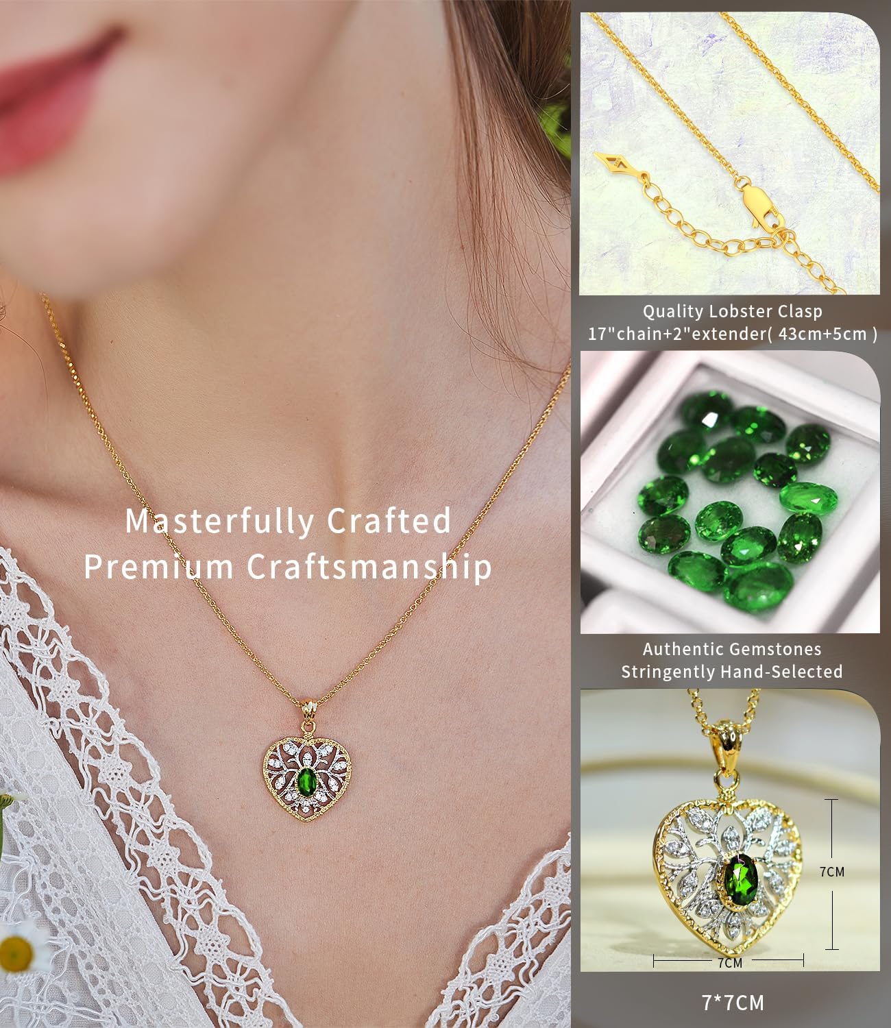 Raneecoco Natural Gemstone Necklace for Women 18K Gold Plated Sterling Silver Two-Tone Tree of Life & Love Heart Pendant Jewelry | Dainty Birthstone Gift For Her Mother Wife - Image 5