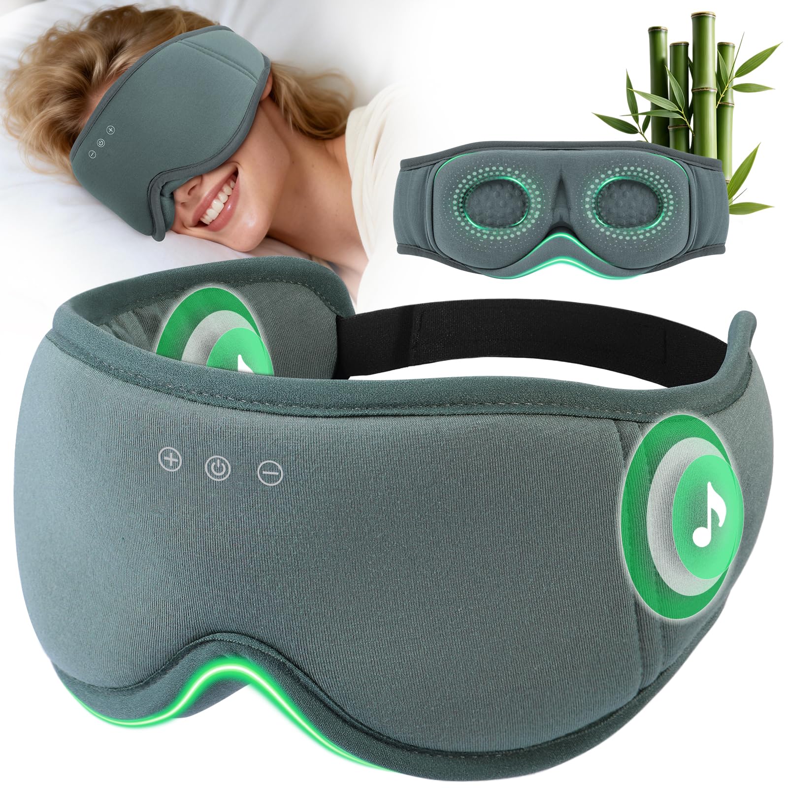 MUSICOZY Masque de sommeil en coton de bambou bio MI XI Gris foncé