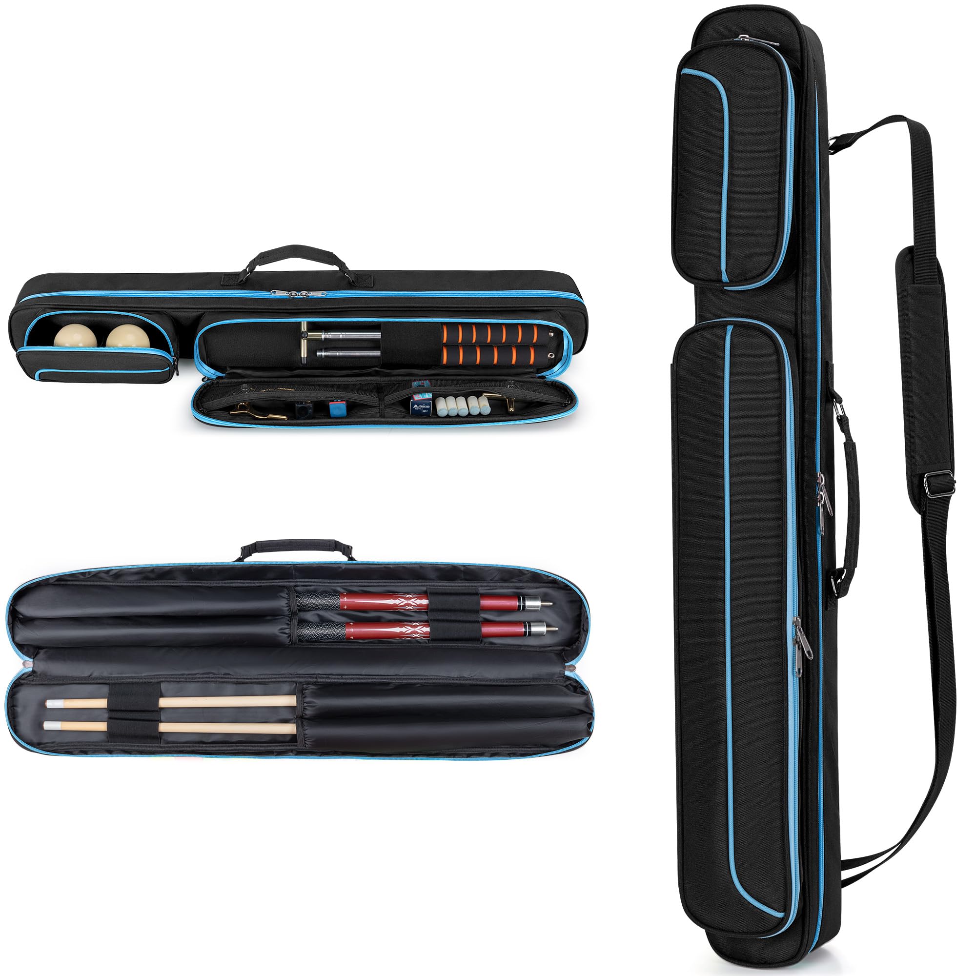 GOBUROS Pool Cue Case 2 x 2, Soft Pool Stick Carrying Case for 2 Sticks