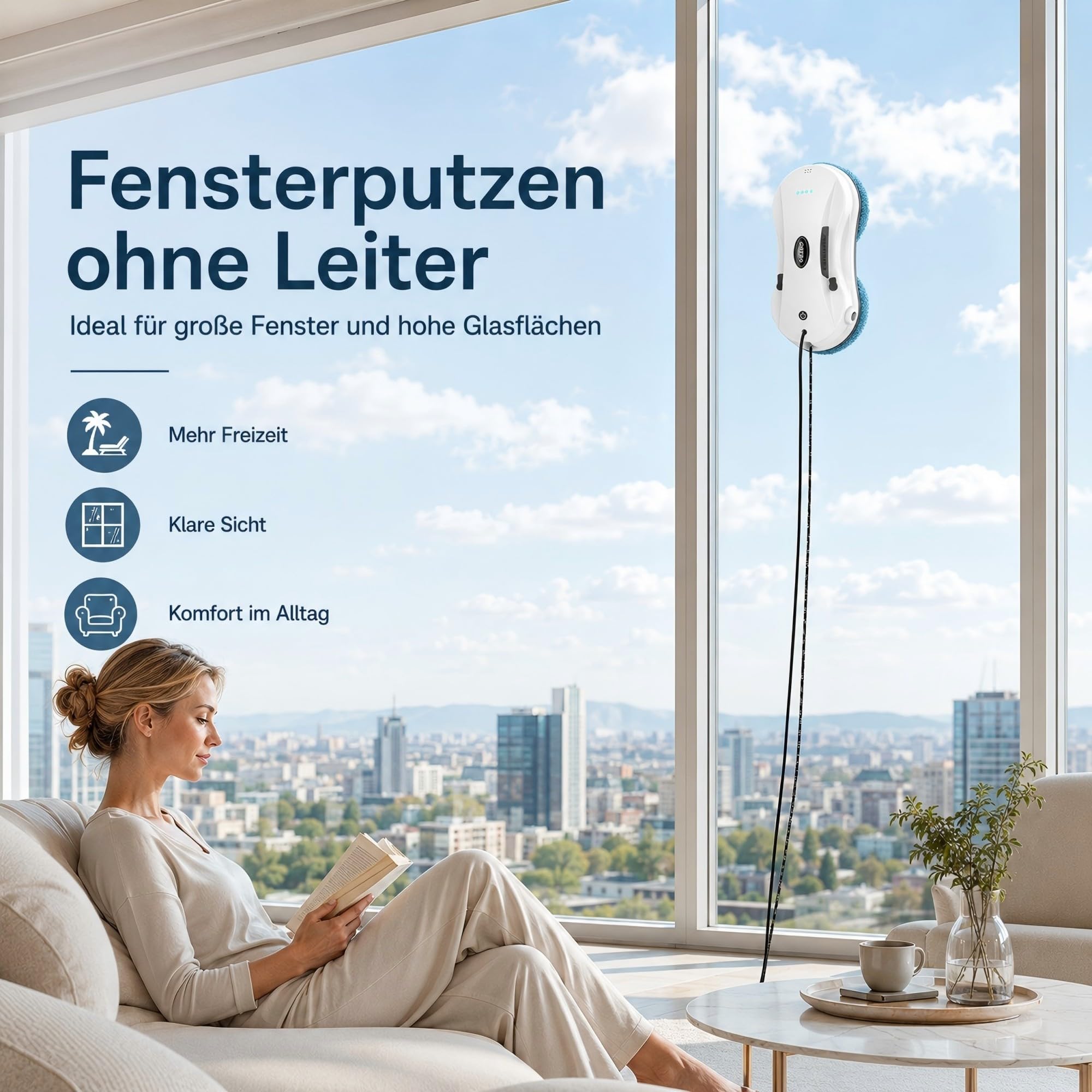 Fensterputzroboter, Fensterroboter mit 2-Fach Sprühsystem, Automatischem Wegplanung, Mehrfachschutz, Fensterreiniger Roboter Elektrisch für Reinigung verschiedener Arten von Fenster