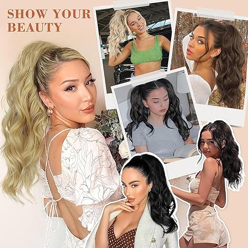 Miniatura 3 de ORSUNCER Extensión de cola de caballo con clip de pinza larga ondulada de color marrón ceniza medio para mujer, extensión de pelo sintético de