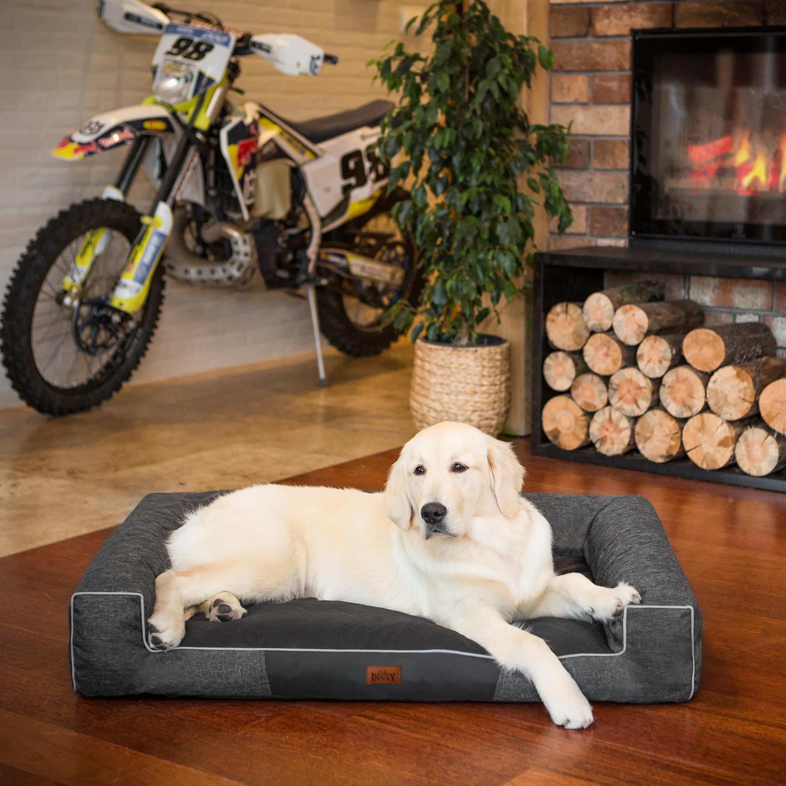HOBBYGARDEN Huisdierbed, hondenbed, kussen, hondenbed, bed, hondenkussen, bank, hondenmand, dierenbed, hondenmatras: zwart, ecologisch linnen, XXL, 118 x 78 cm