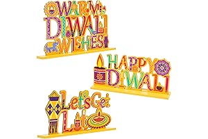 MALLMALL6 Readymade Rangoli for Diwali 3Pcs Wood Table Decoration