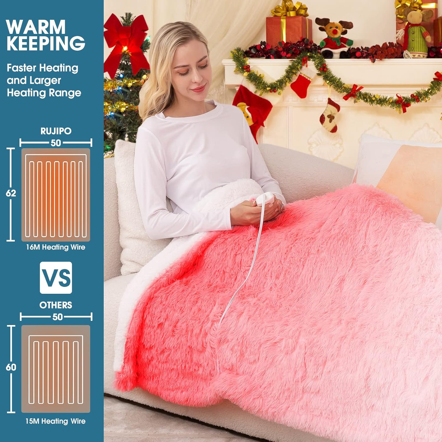 Review RUJIPO Electric Heated Blanket, Electric Blanket with Fleece