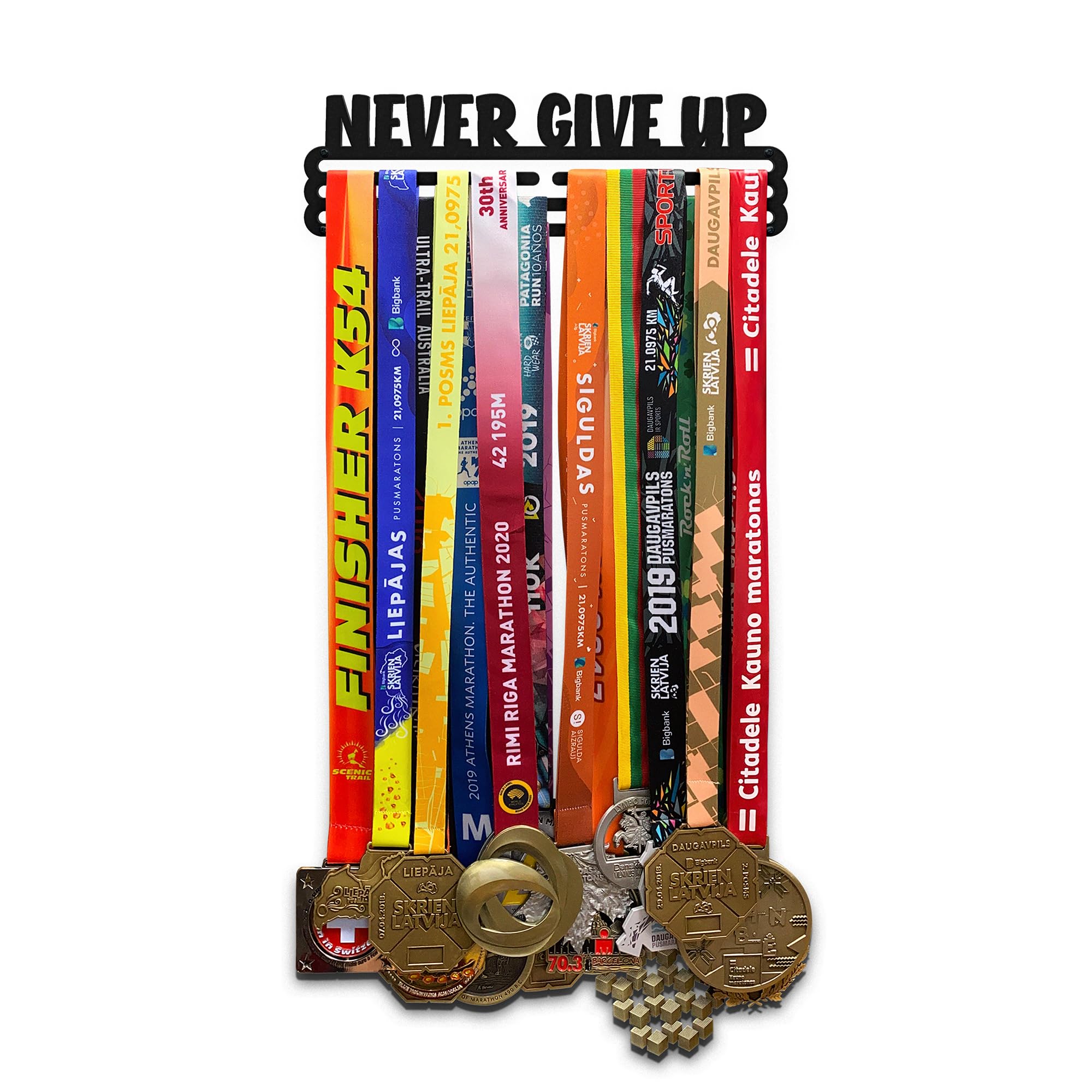 Never Give Up Sports Medal Wieszak ekspozycyjny | Stalowy uchwyt | Rama do montażu na ścianie