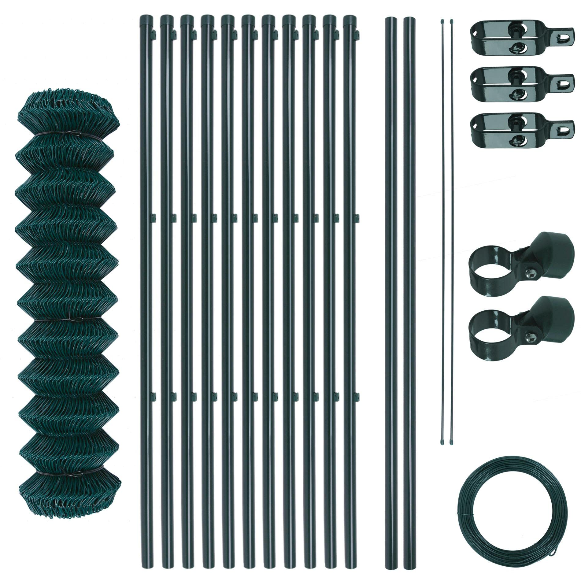 Set completo per recinzione da giardino, materiale zincato e rivestito in colore verde, rete metallica con maglie da 6 x 6 cm