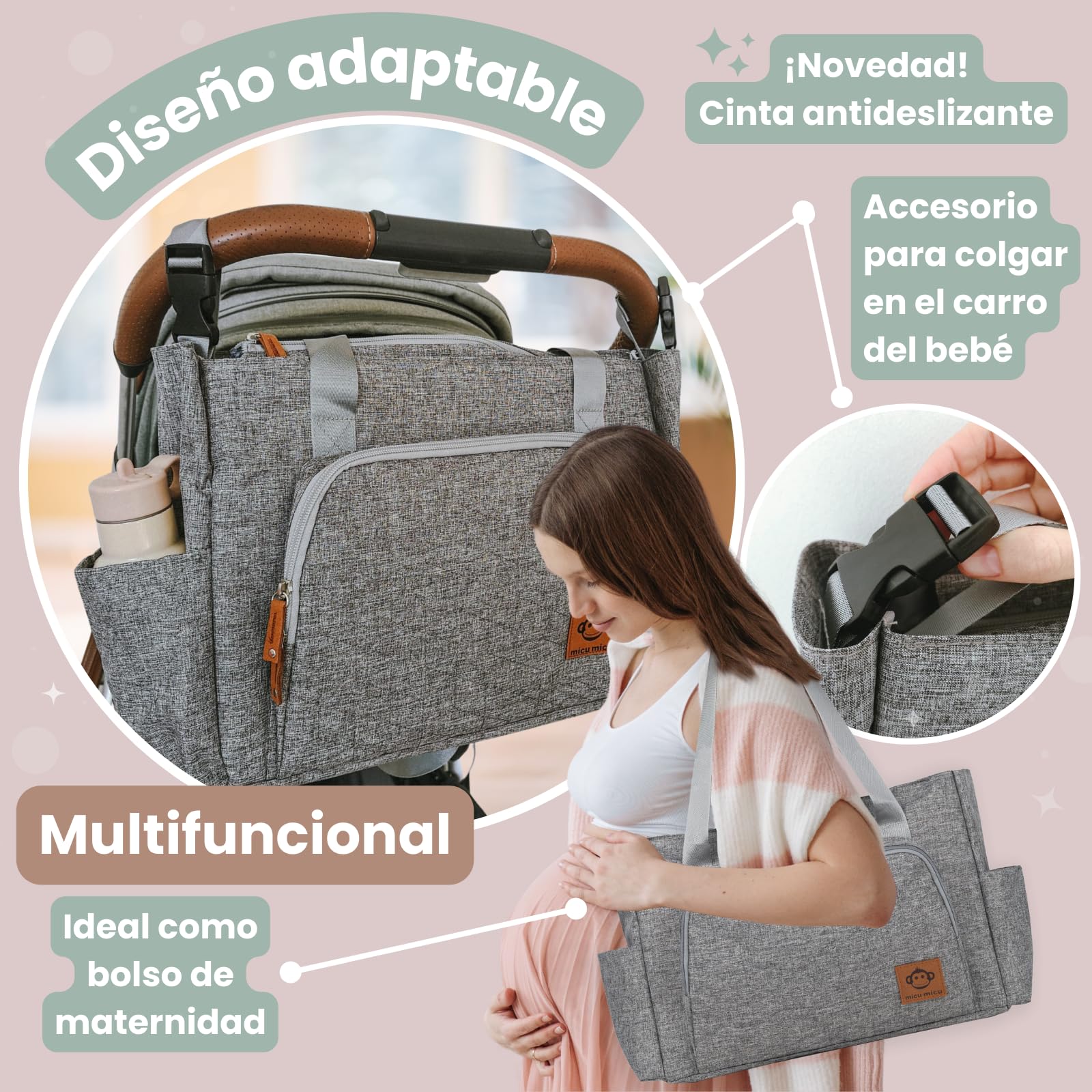 Bolso Carro Bebé | Pañalera Bebé para Silla de Paseo con Cambiador Portátil | Bolso Maternidad Hospital de Gran Capacidad | Tejido Impermeable | 50x14x30cm