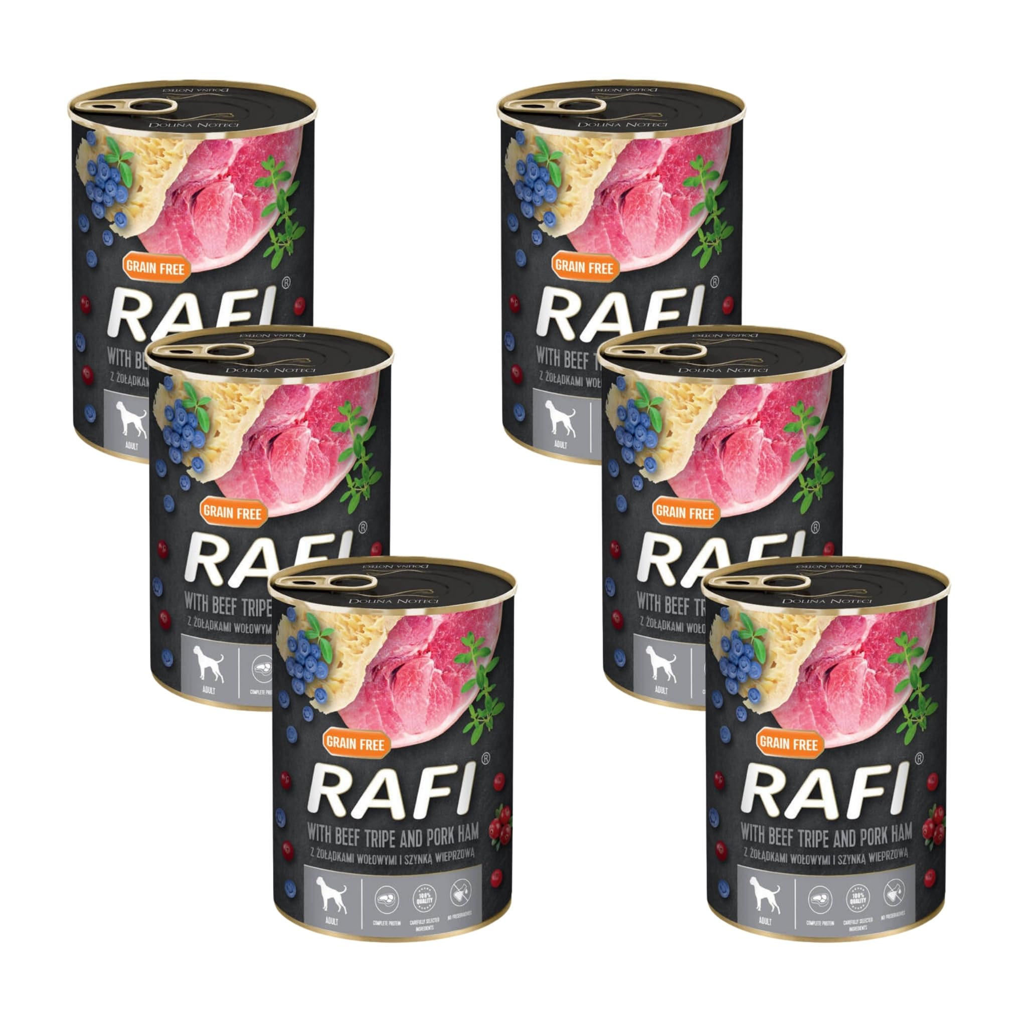 Rafi Complete Adult Wet Dog Food, Beef Tripe & Ham, 6 x 400g Cans โ image 1