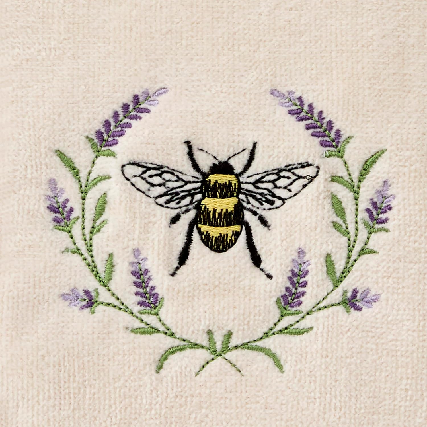 SKL Home Bee Lavender 100% Cotton Embroidered 2pc Hand Towel Set, Decorative for Bath/Kitchen/Bar & Gift, Natural