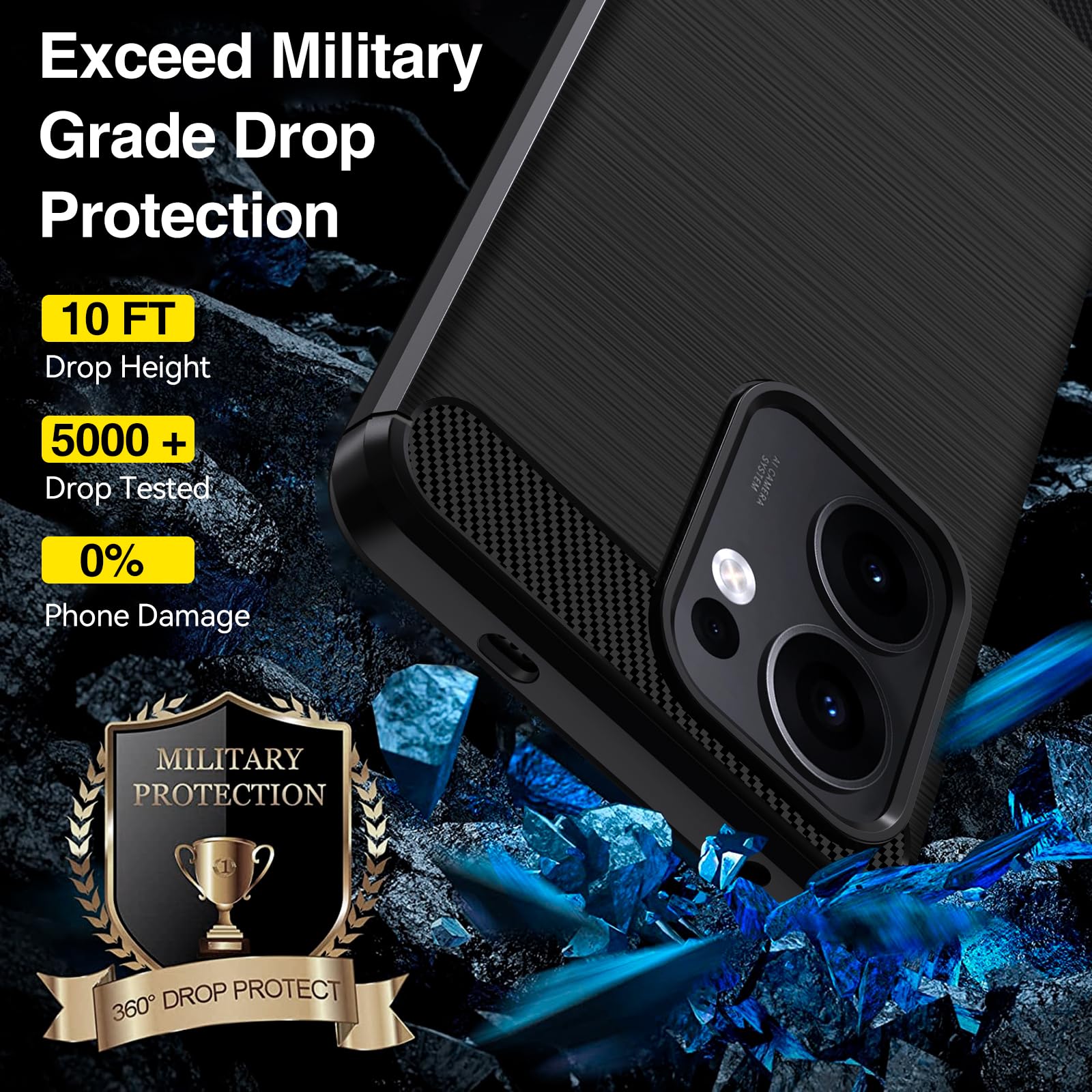 IVoler Custodia Antiurto Per Oppo Reno 13 Pro 5G – Sottile In TPU Con Fibra Di Carbonio, Nero - 2