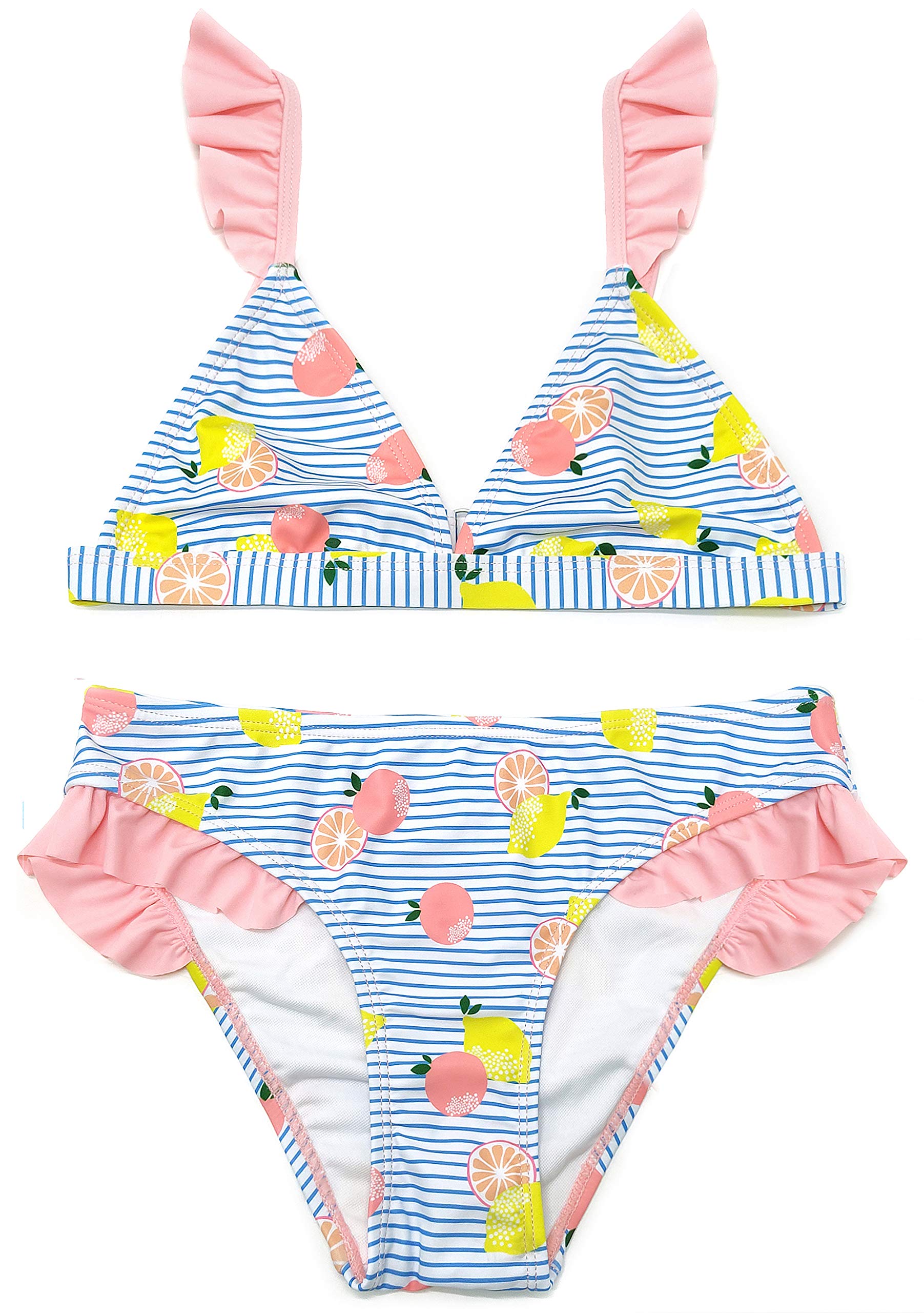 SHEKINI Niña Traje de Baño Dos Piezas Ajustable Elegante Impresión Volante Bikini Top Bikini Bañador Niña con Triángulo Parte Inferior de Bikini Ropa de Playa para 6-14 Años