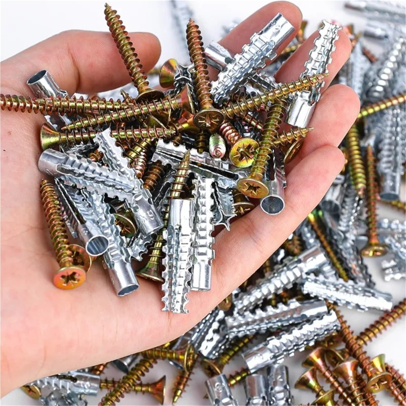 Dübel 10mm Wandanker mit Schrauben-Set, Metall-Expansionsrohr, Rohr, selbstschneidende Schraube, Bohrstopfen, Betonbefestigungen, Bolzen(Color 03,50PCS)