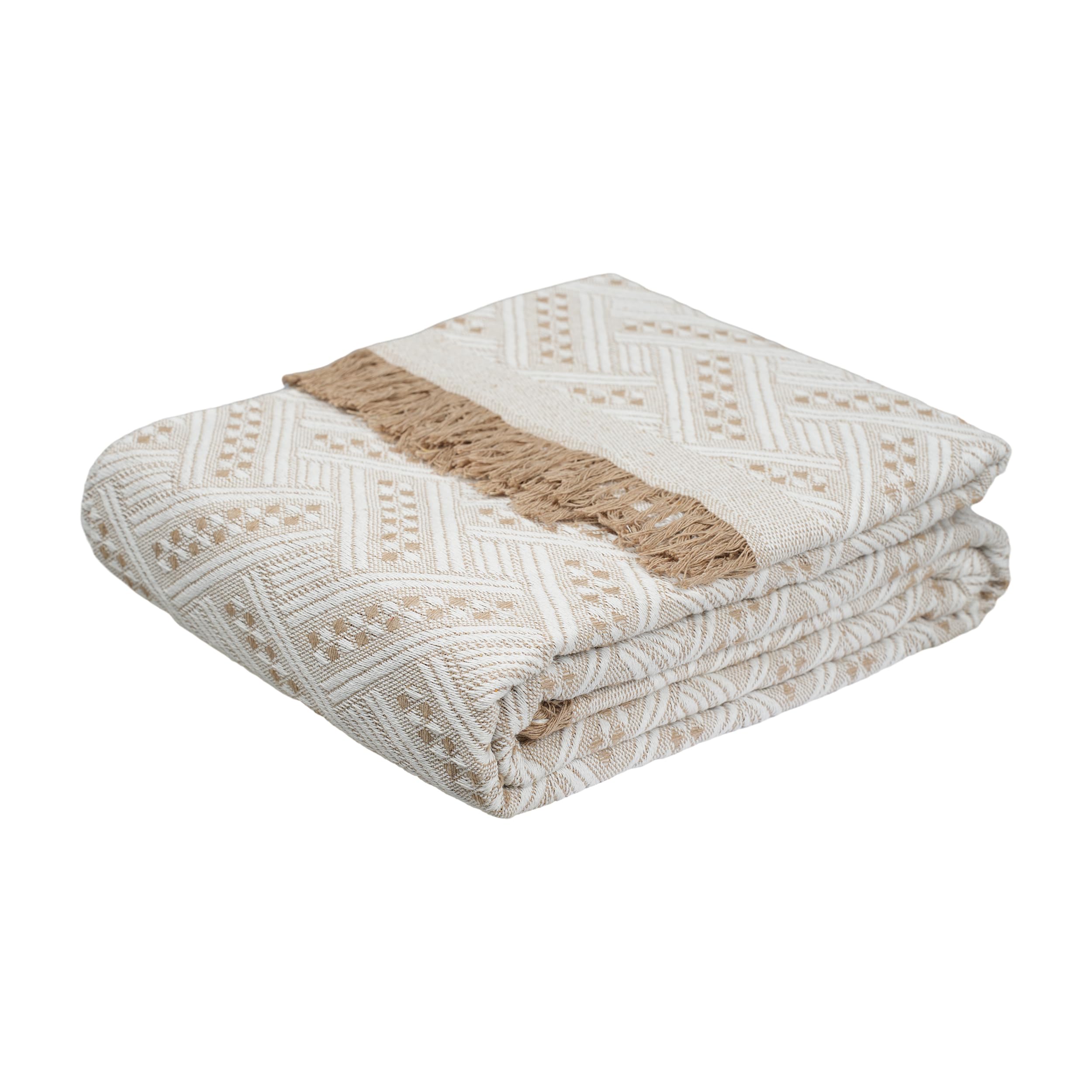 Etrexonline Colcha Multiusos 130x180 cm - Plaid Sofá, Manta Foulard, Cubre Cama y Cubresofá, Jarapa Suave, Decorativa y Práctica, Poliéster Antiarrugas, Todo Año, Color Beige Texturizado