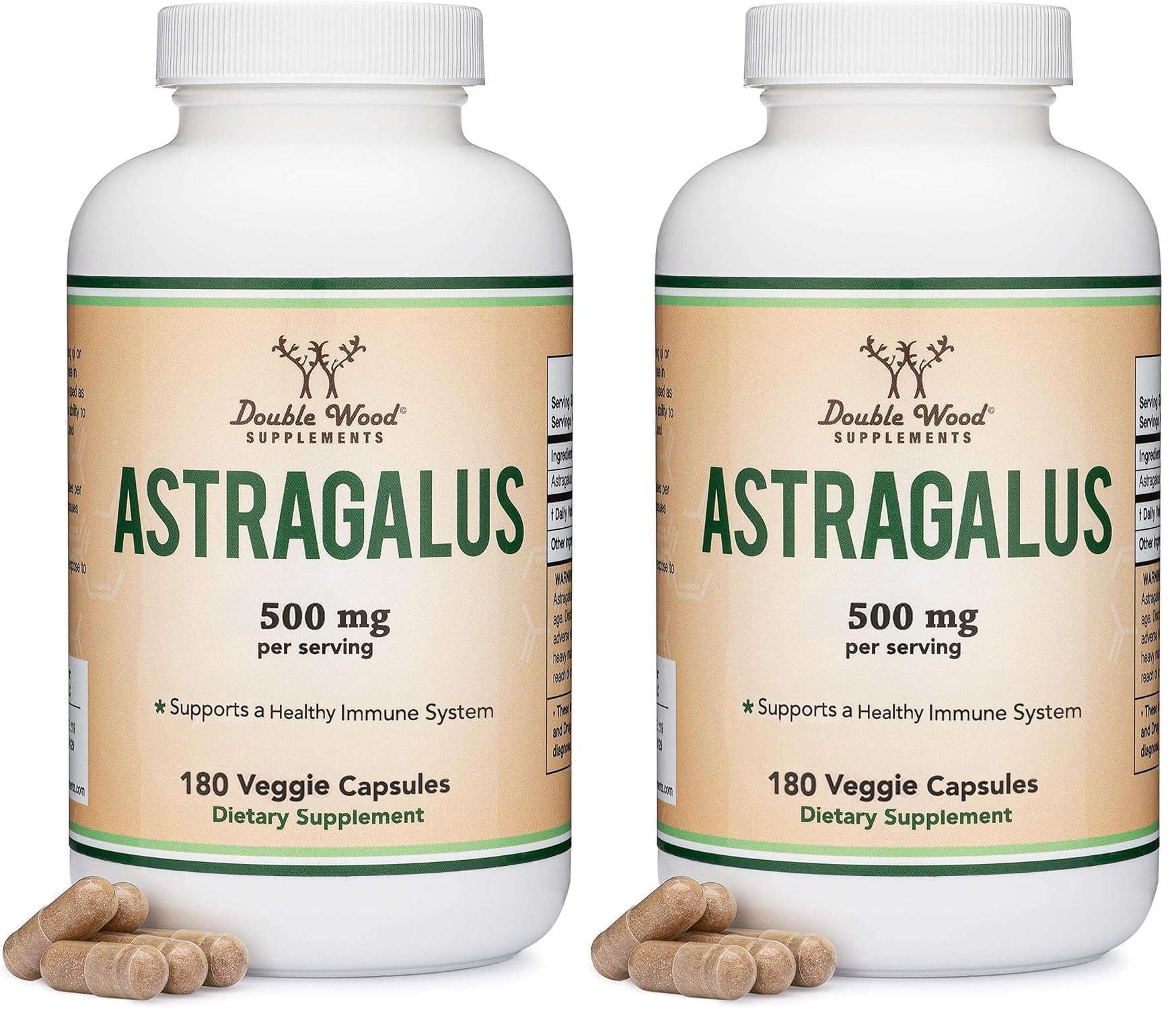 Double Wood Supplements Immune Boosting Astragalus 500mg 180 Capsules - Rich in Flavonoids and Polysaccharides - Non-GMO, Gluten Free, Third Party Tested (Pack of 2) 300 Count (Pack of 2)