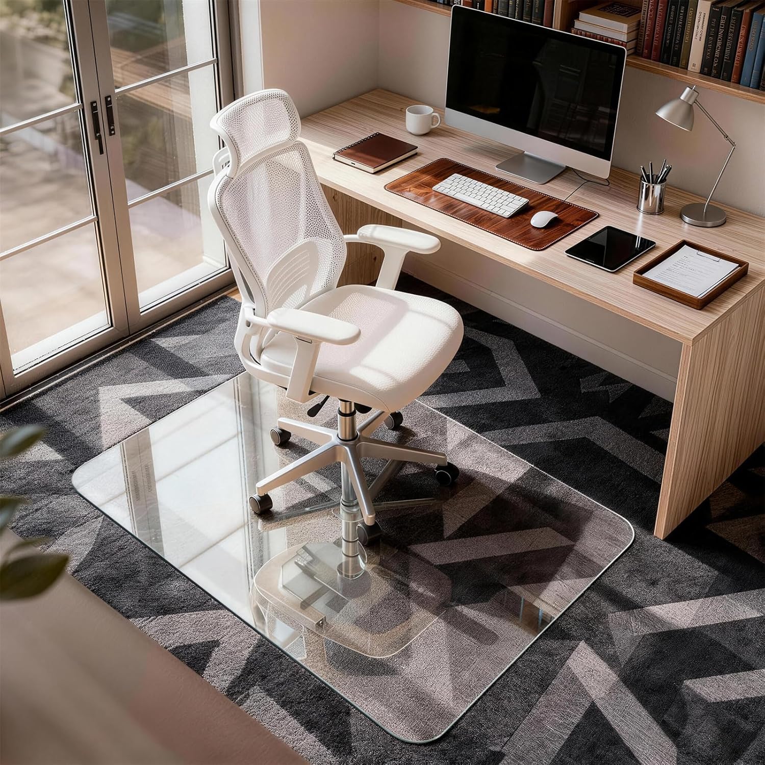 Winado 36"x46" Ultra-Clear Tempered Glass Chair Mat, 0.2" Thick Heavy-Duty Scratch-Resistant Floor Protector with Non-Slip Pads & Rounded Polished Edges, for Hardwood Floor and Carpets Office Home Use