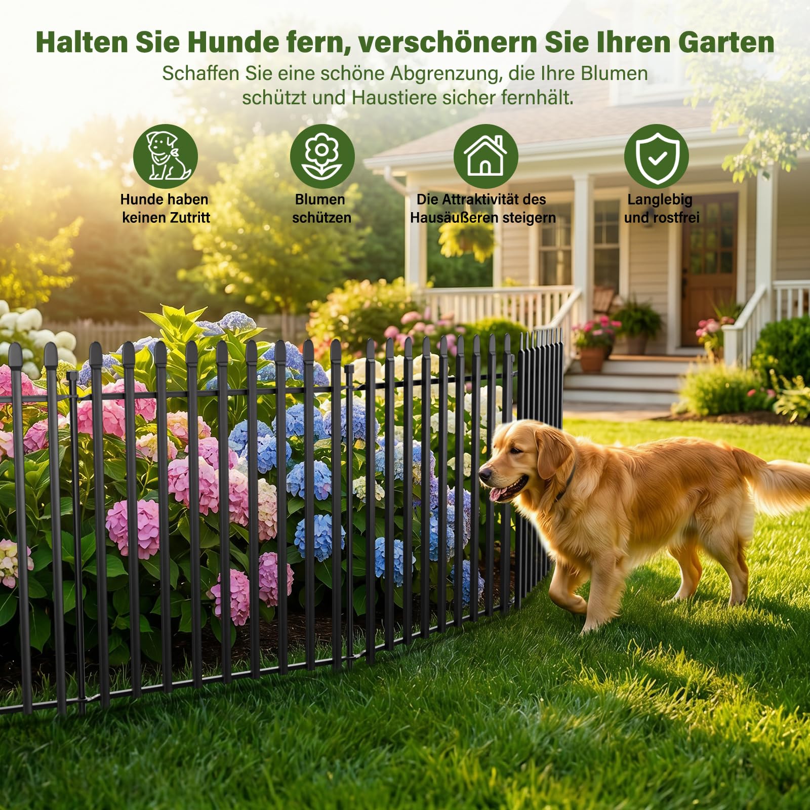 Gartenzaun, Metallzaun Paneele ohne Graben, Rostfreier Tierzaun für Außenbereich, Beetzaun für Garten, Terrasse, Beete und Landschaft | Gesamtgröße 101 cm (H) x 670 cm (L), 10 Paneele mit Tor