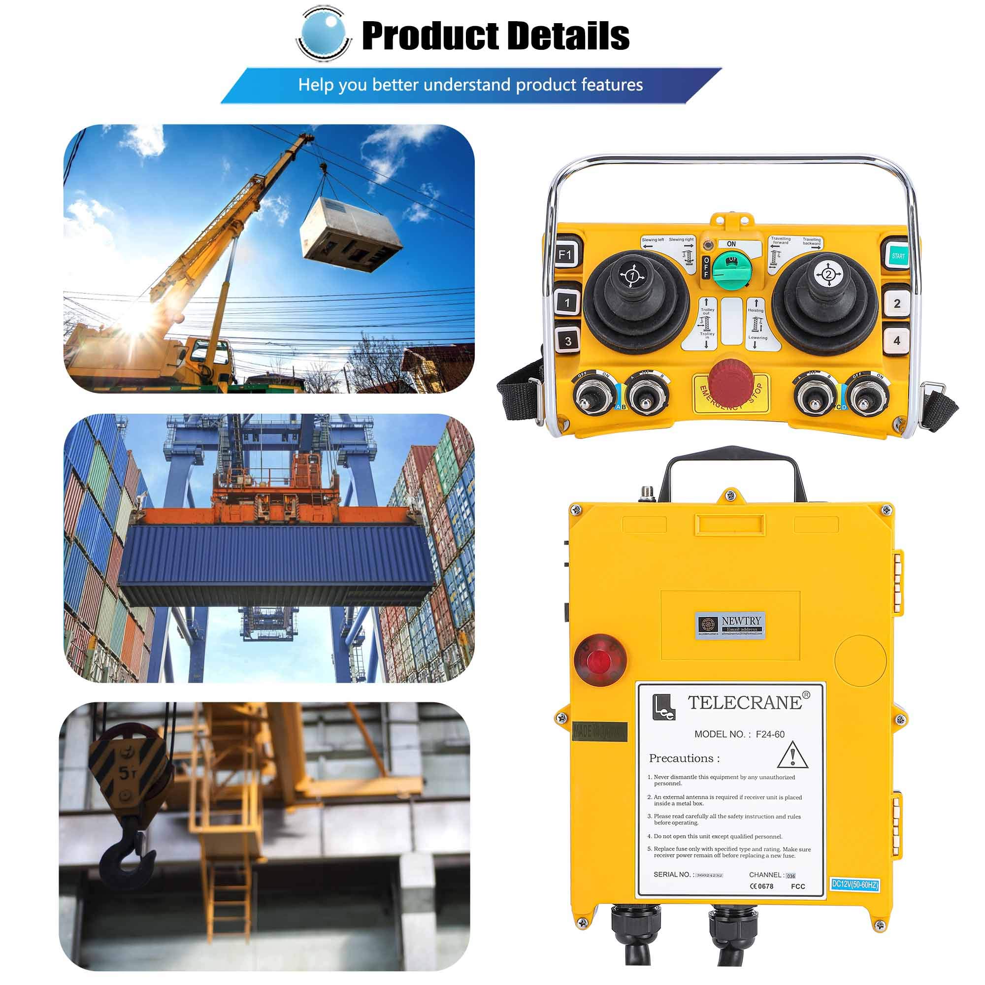 NEWTRY Hoist Crane Remote Control Wireless F24-60 12V Heavy Duty Rocker Type Five-Speed Remote Control Wireless System Industrial Channel Electric Lift Hoist Transmitter Receiver (12V)