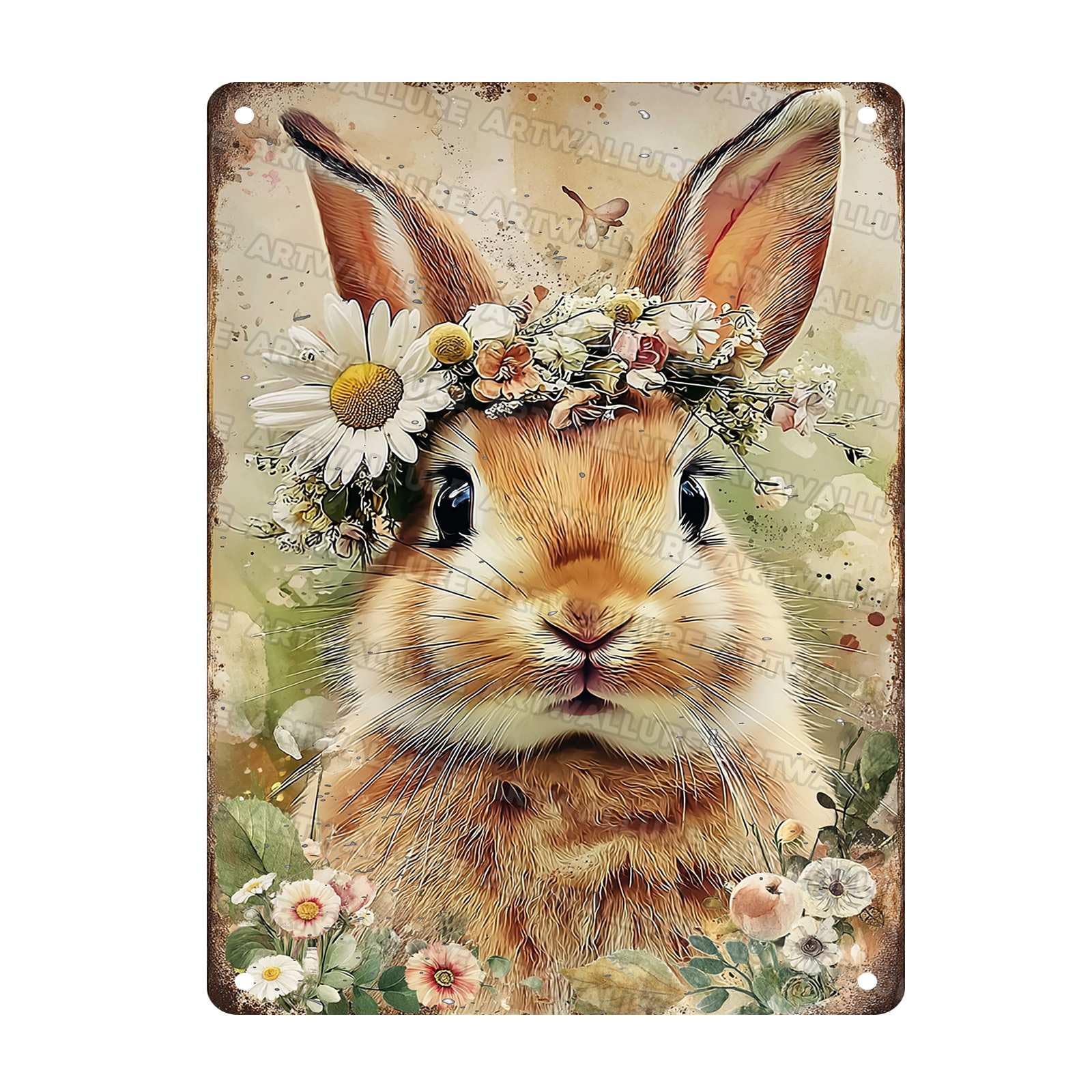 Easter Bunny Rabbit Tin Sign Vintage Metal Decor for Bedroom garen Living Room Kitchen Wall Decor Rabbit Art Gift 12x16Inch